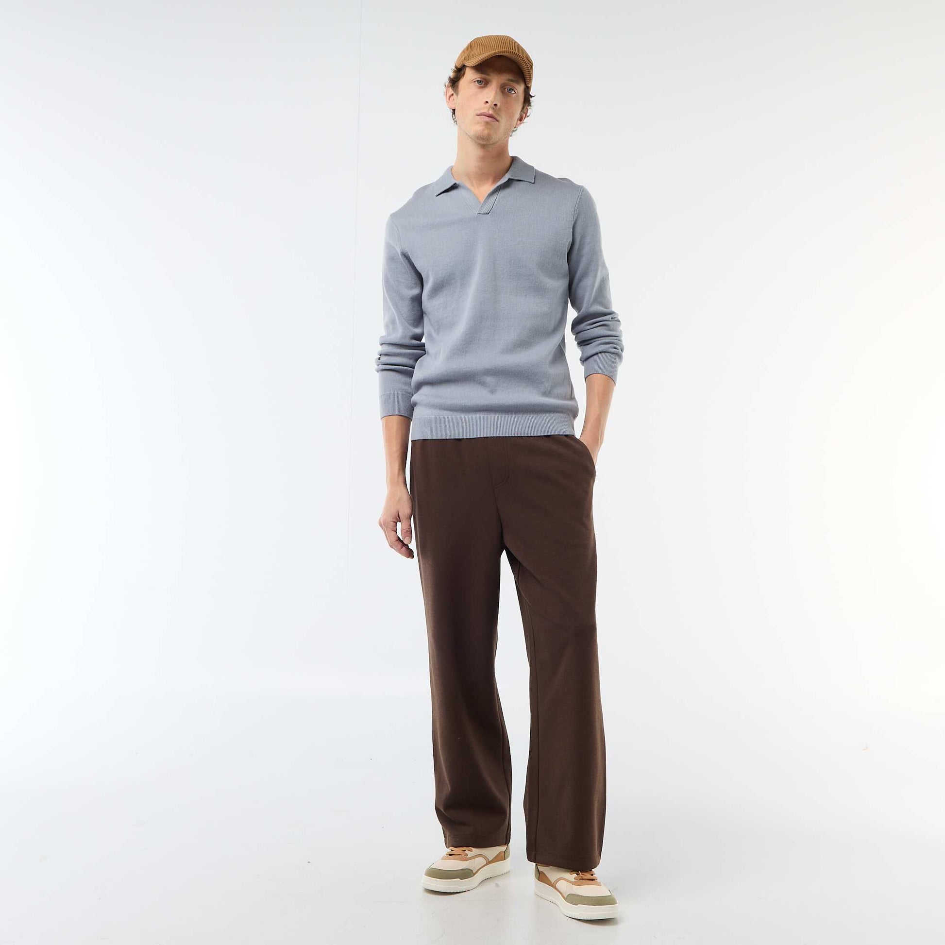 Pull col polo en maille BLEU
