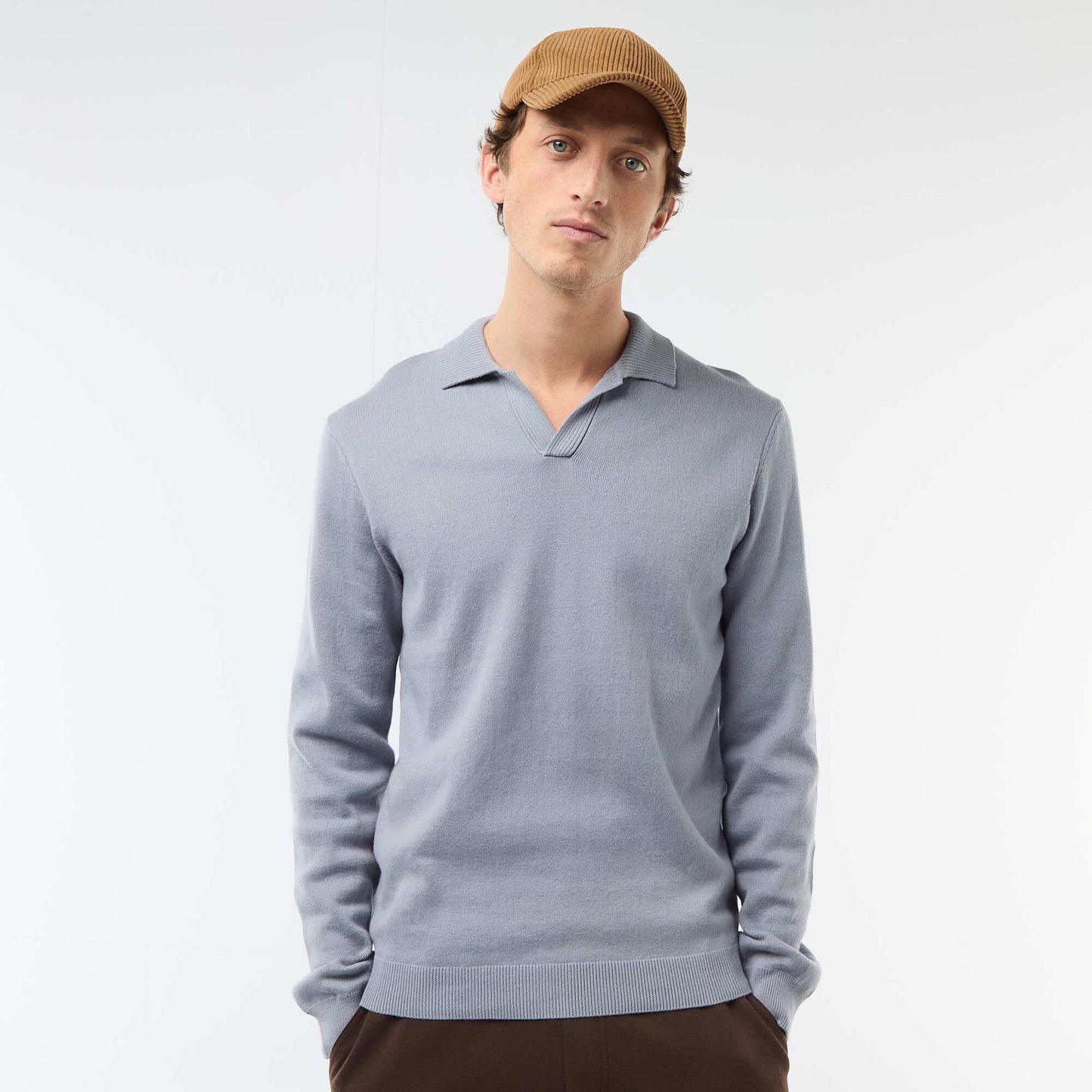Pull col polo en maille BLEU