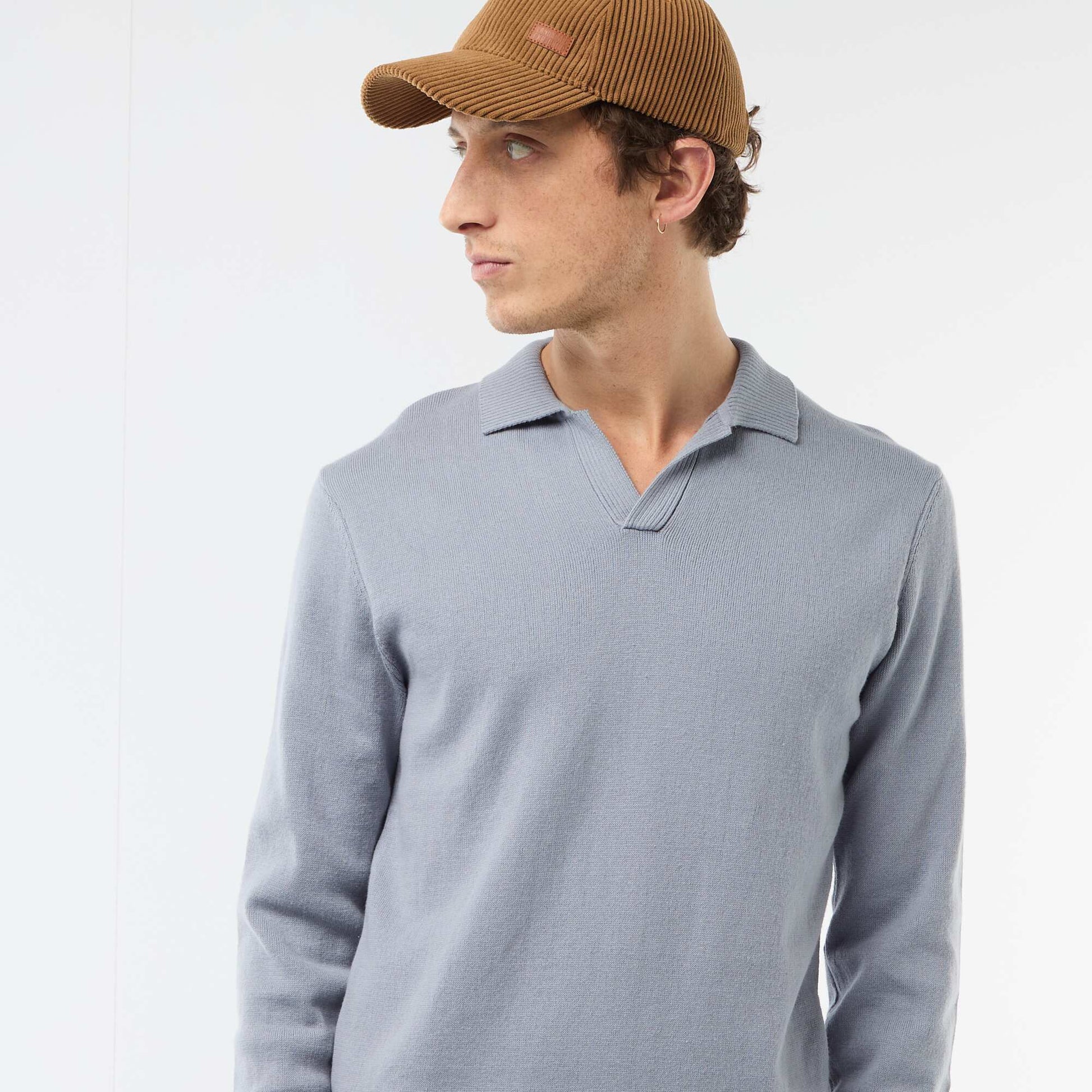 Pull col polo en maille BLEU