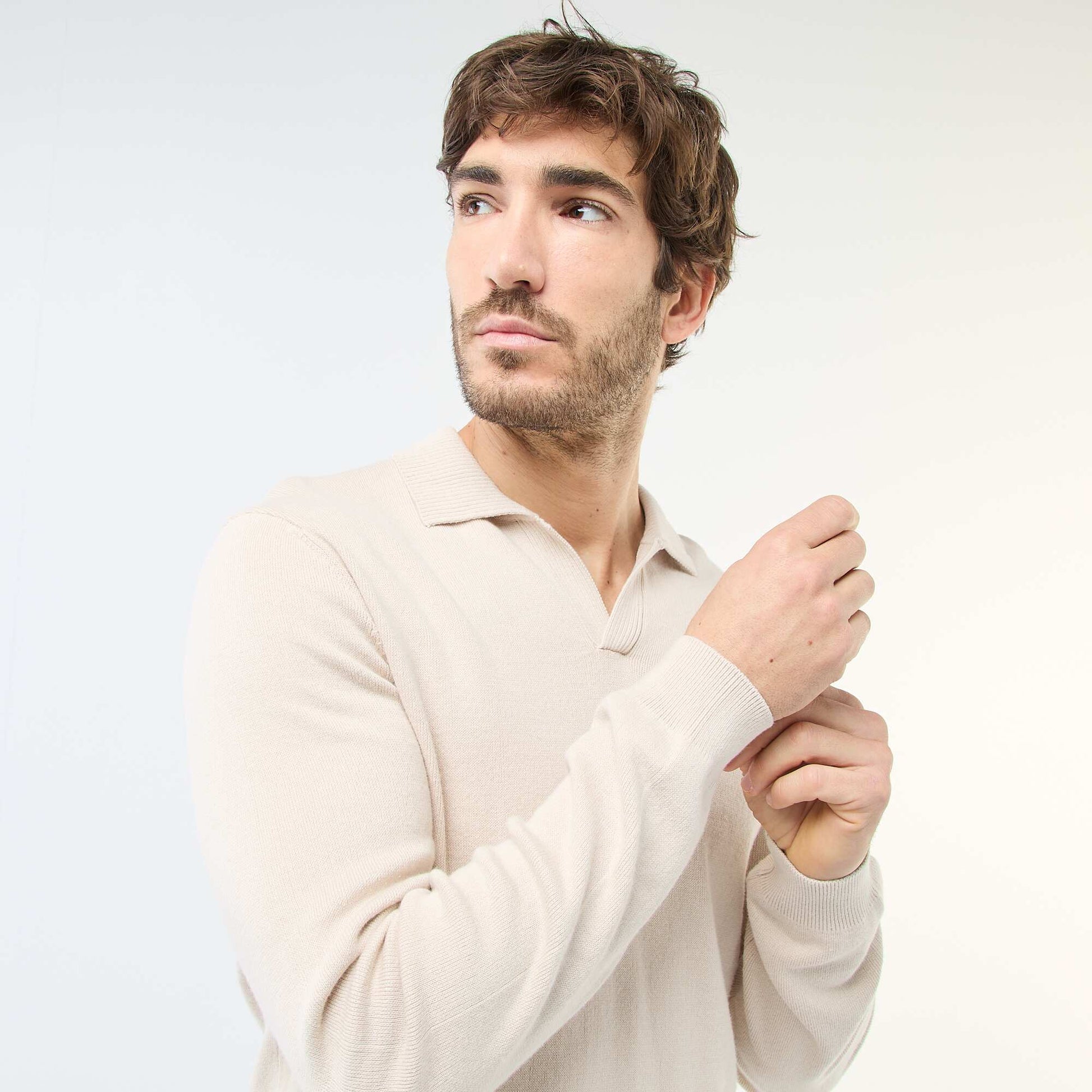 Pull col polo en maille GRIS