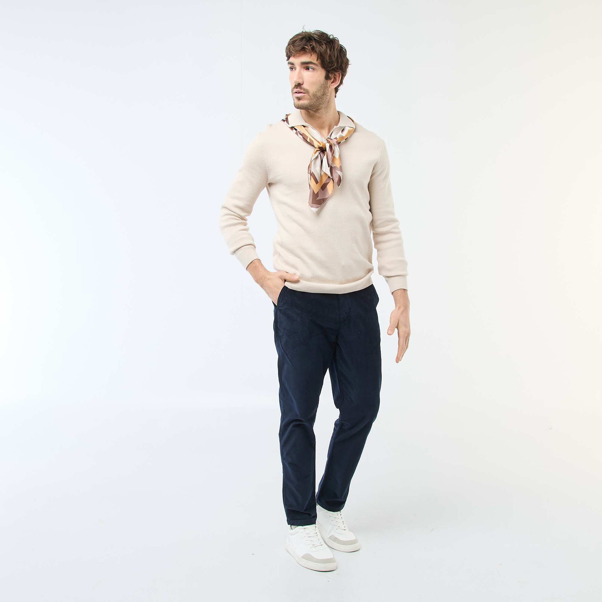 Pull col polo en maille GRIS