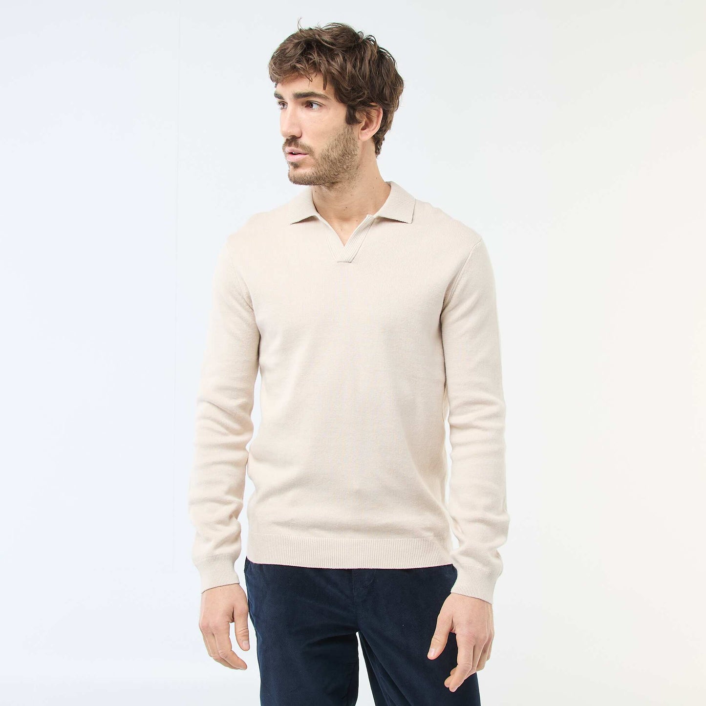 Pull col polo en maille GRIS