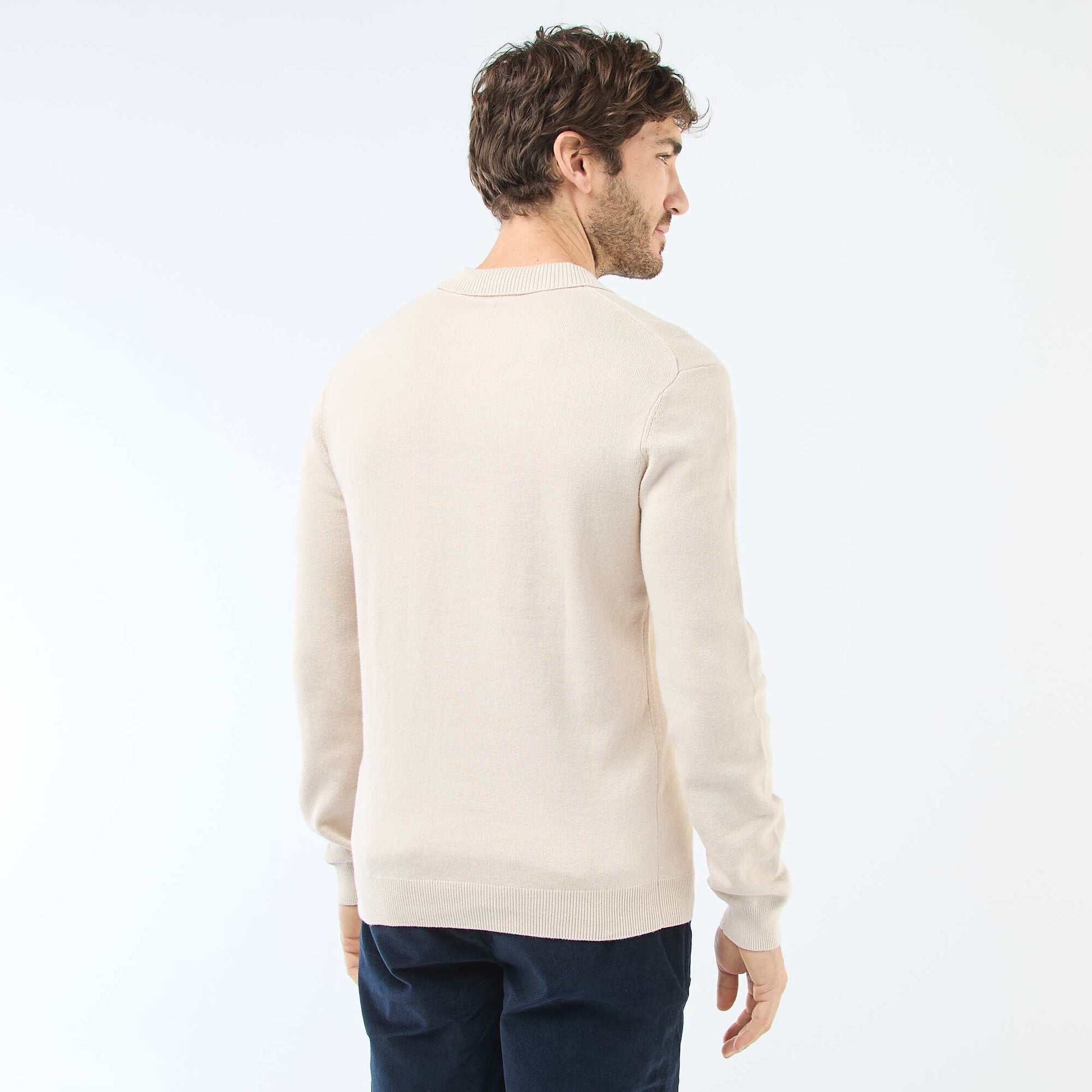 Pull col polo en maille GRIS