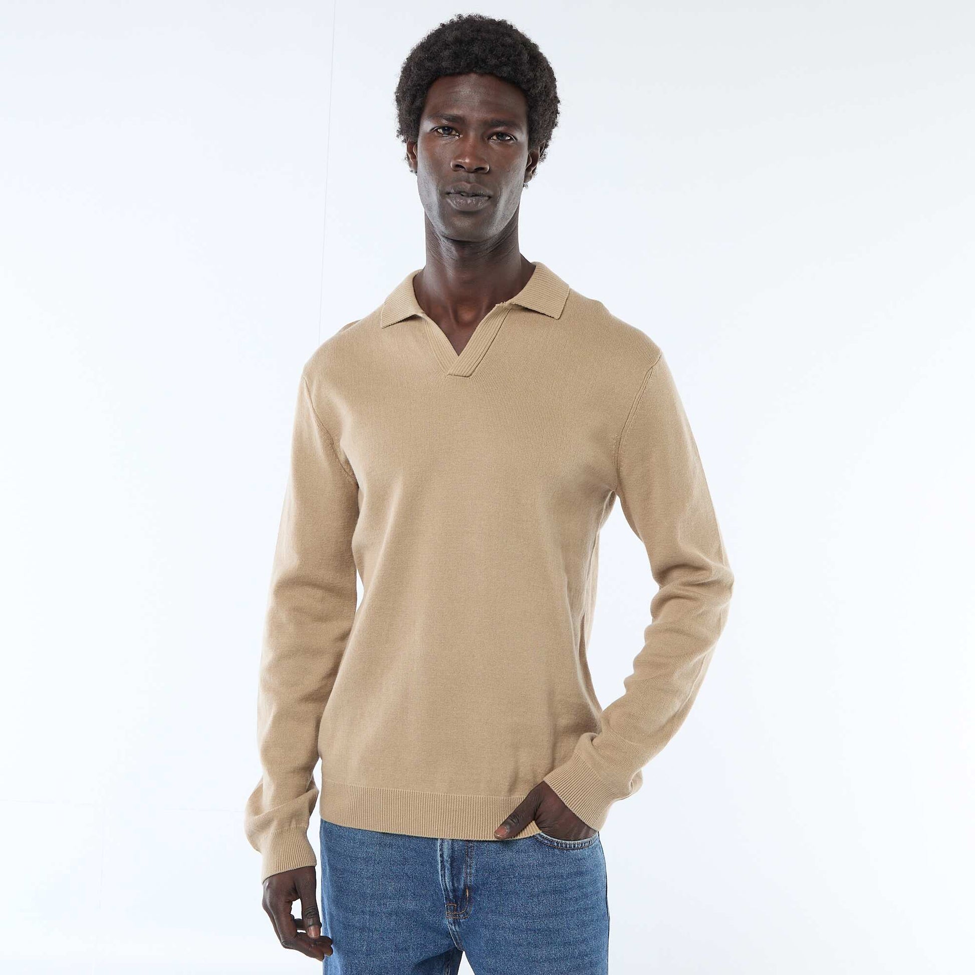Pull col polo en maille BEIGE