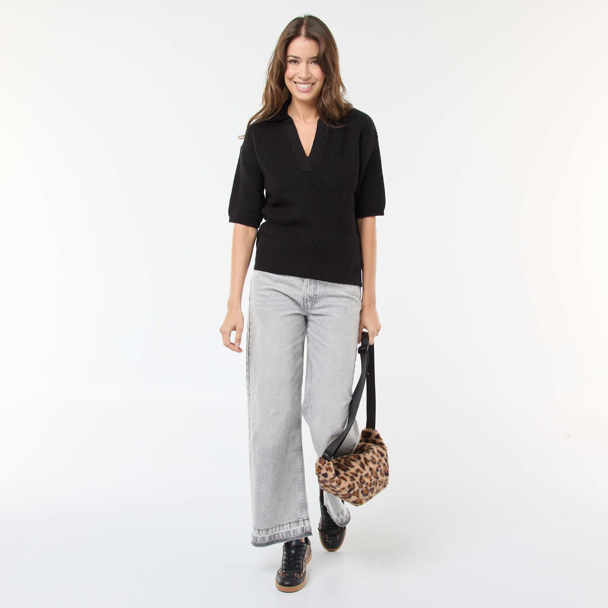 Pull esprit polo avec encolure V NOIR