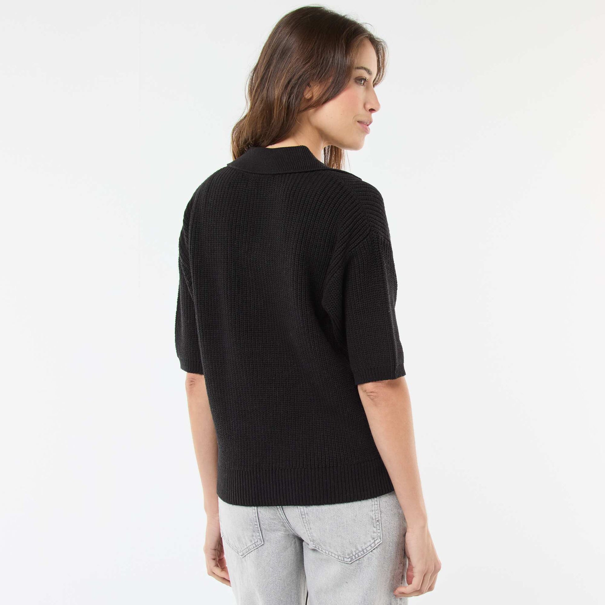 Pull esprit polo avec encolure V NOIR