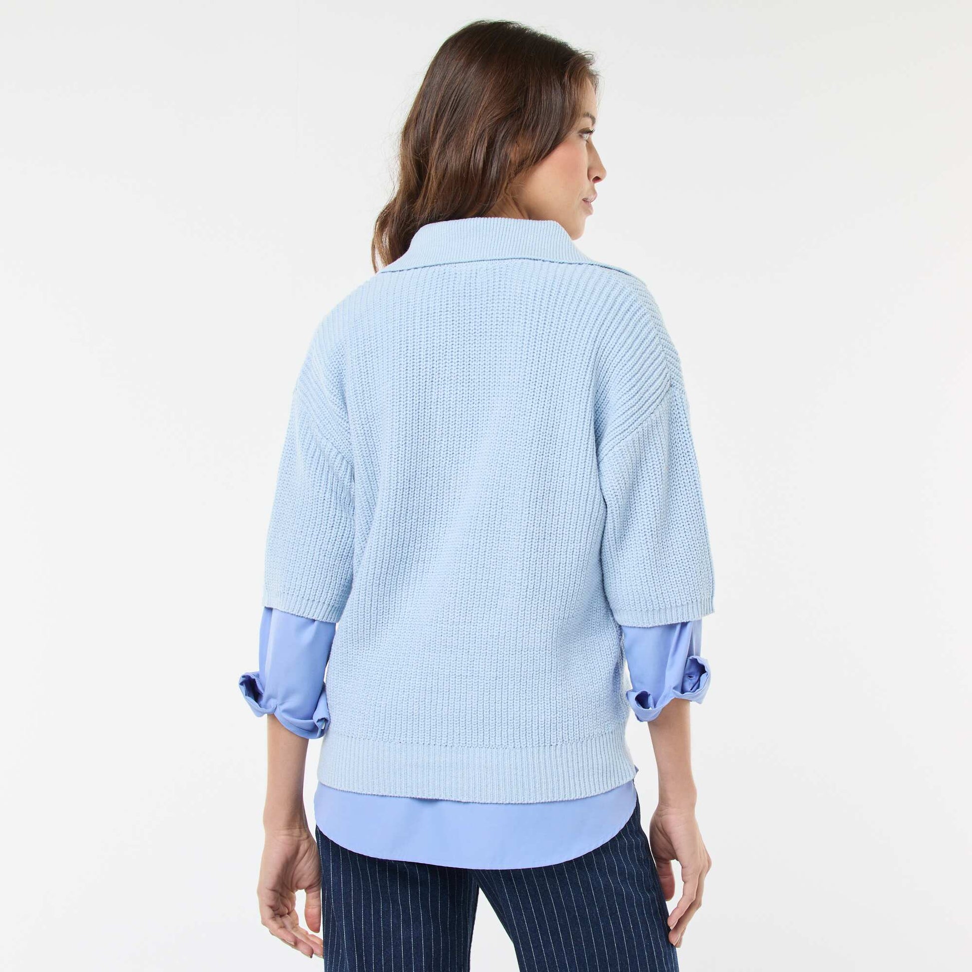 Pull esprit polo avec encolure V BLEU