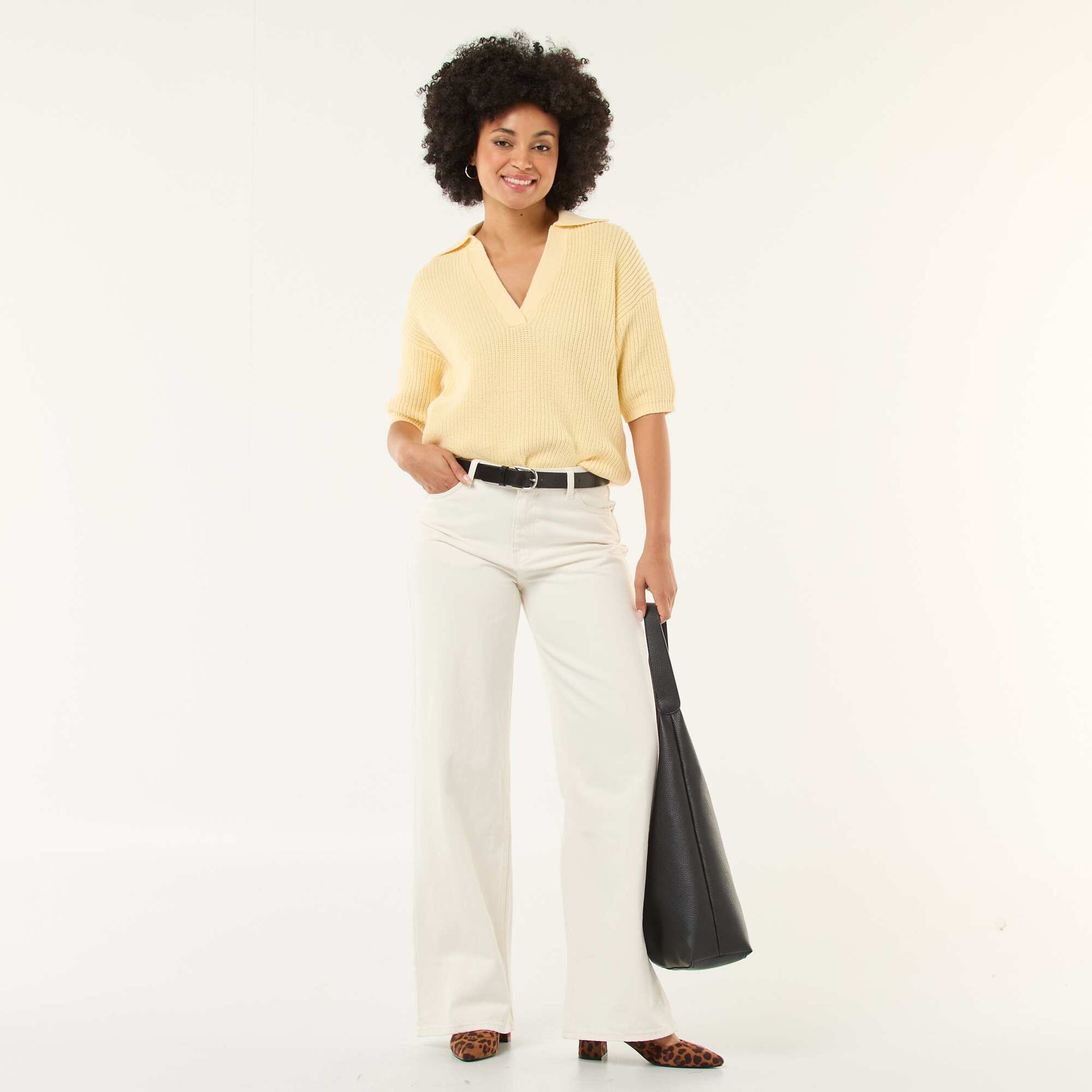 Pull esprit polo avec encolure V JAUNE