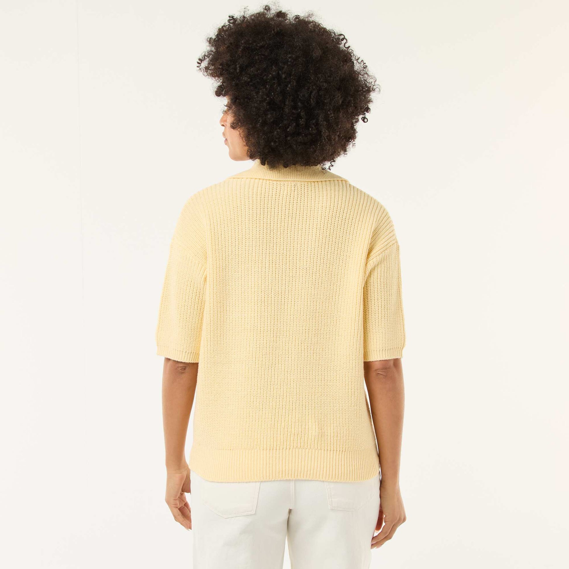 Pull esprit polo avec encolure V JAUNE