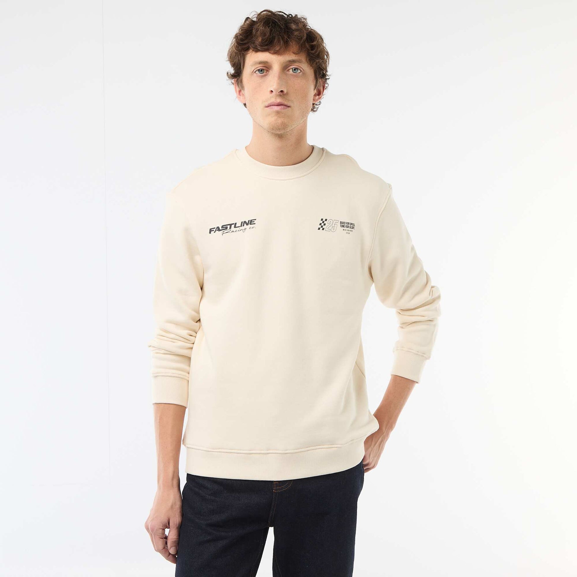 Sweat en molleton léger imprimé recto/verso BLANC