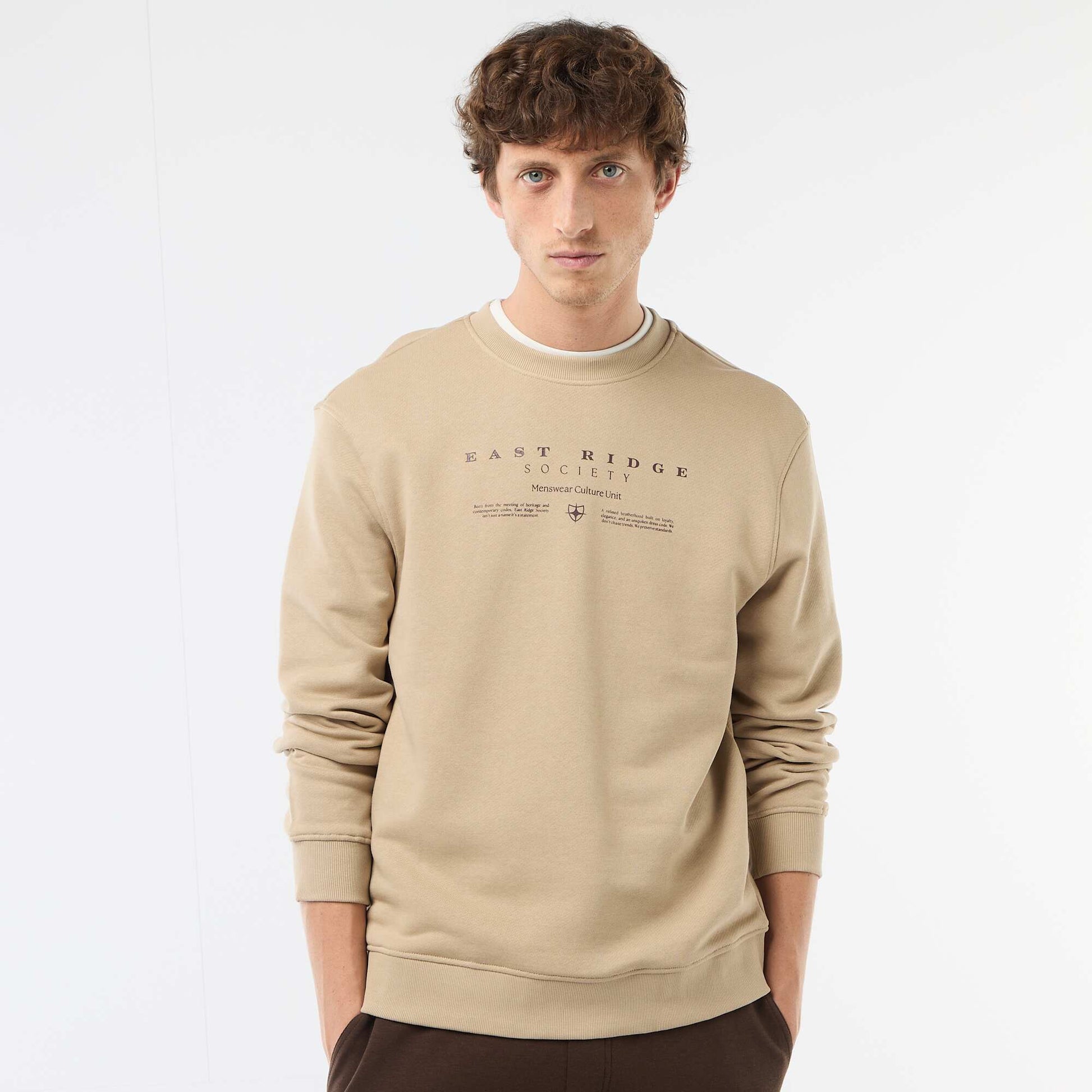 Sweat en molleton léger imprimé recto/verso BEIGE