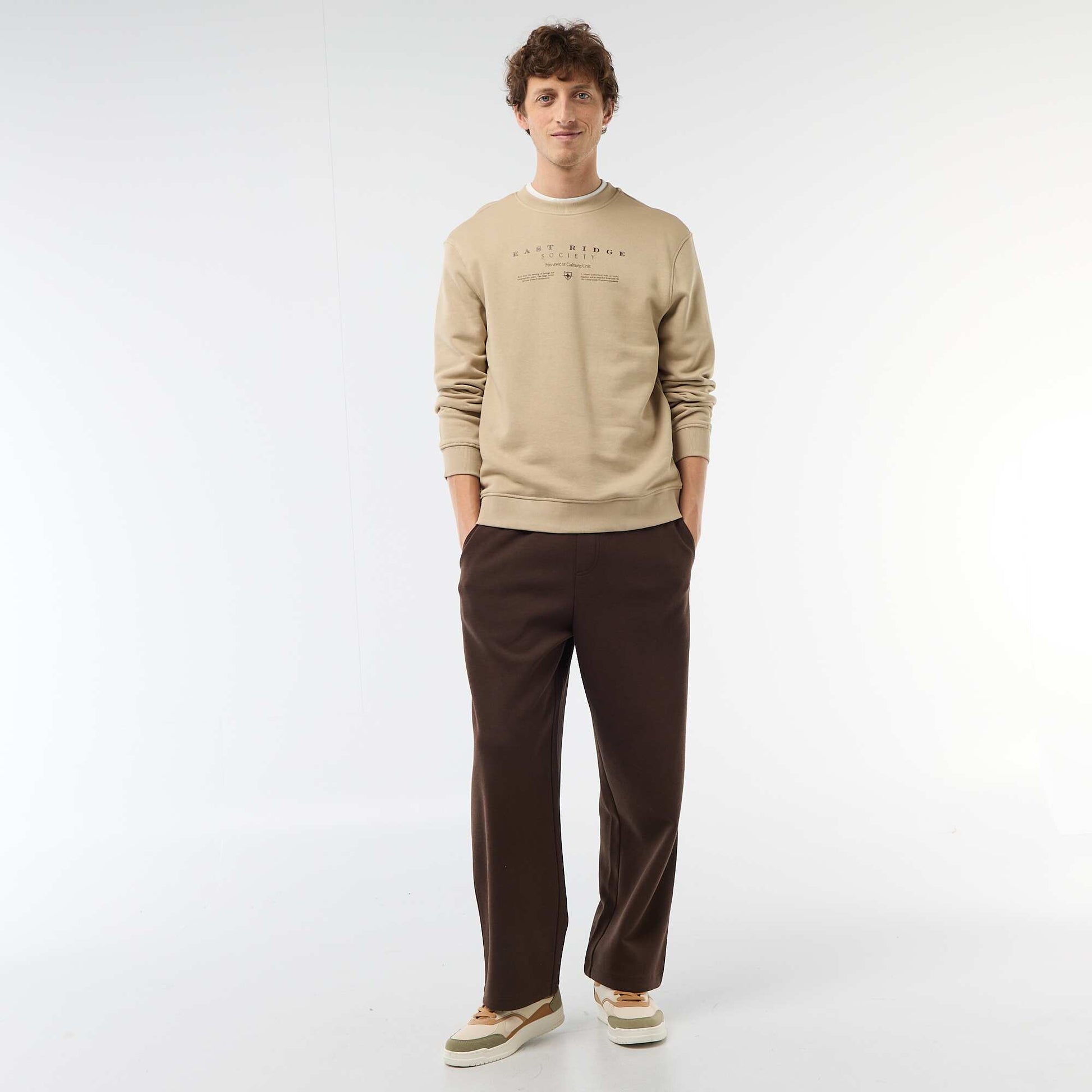 Sweat en molleton léger imprimé recto/verso BEIGE