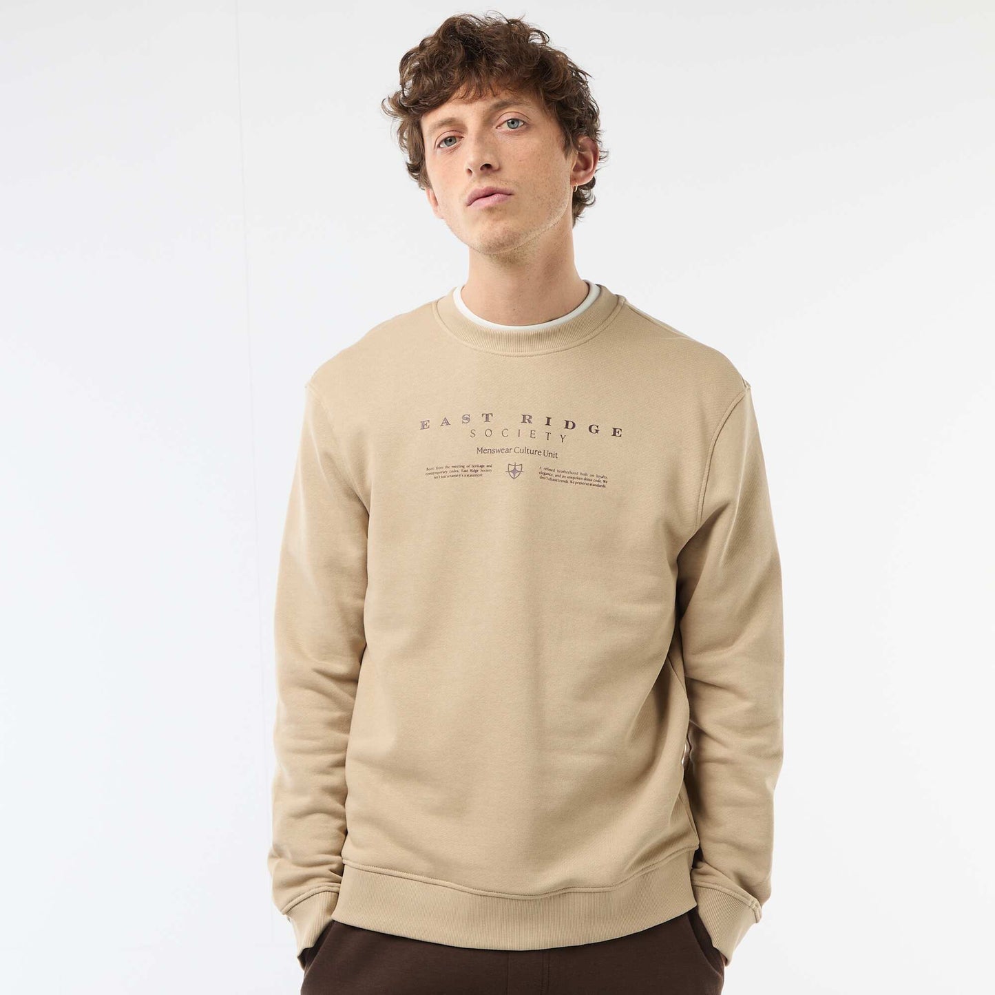 Sweat en molleton léger imprimé recto/verso BEIGE