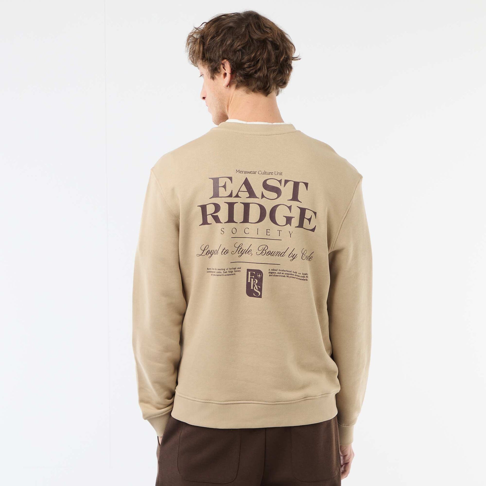 Sweat en molleton léger imprimé recto/verso BEIGE