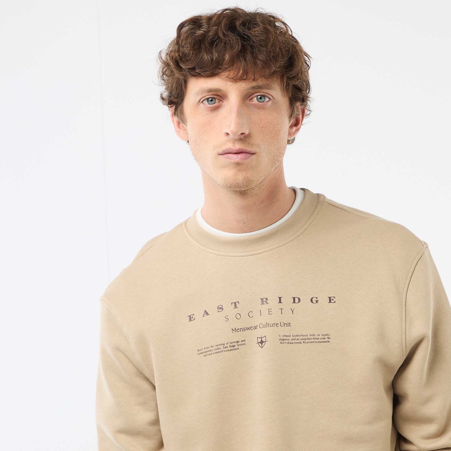 Sweat en molleton léger imprimé recto/verso BEIGE