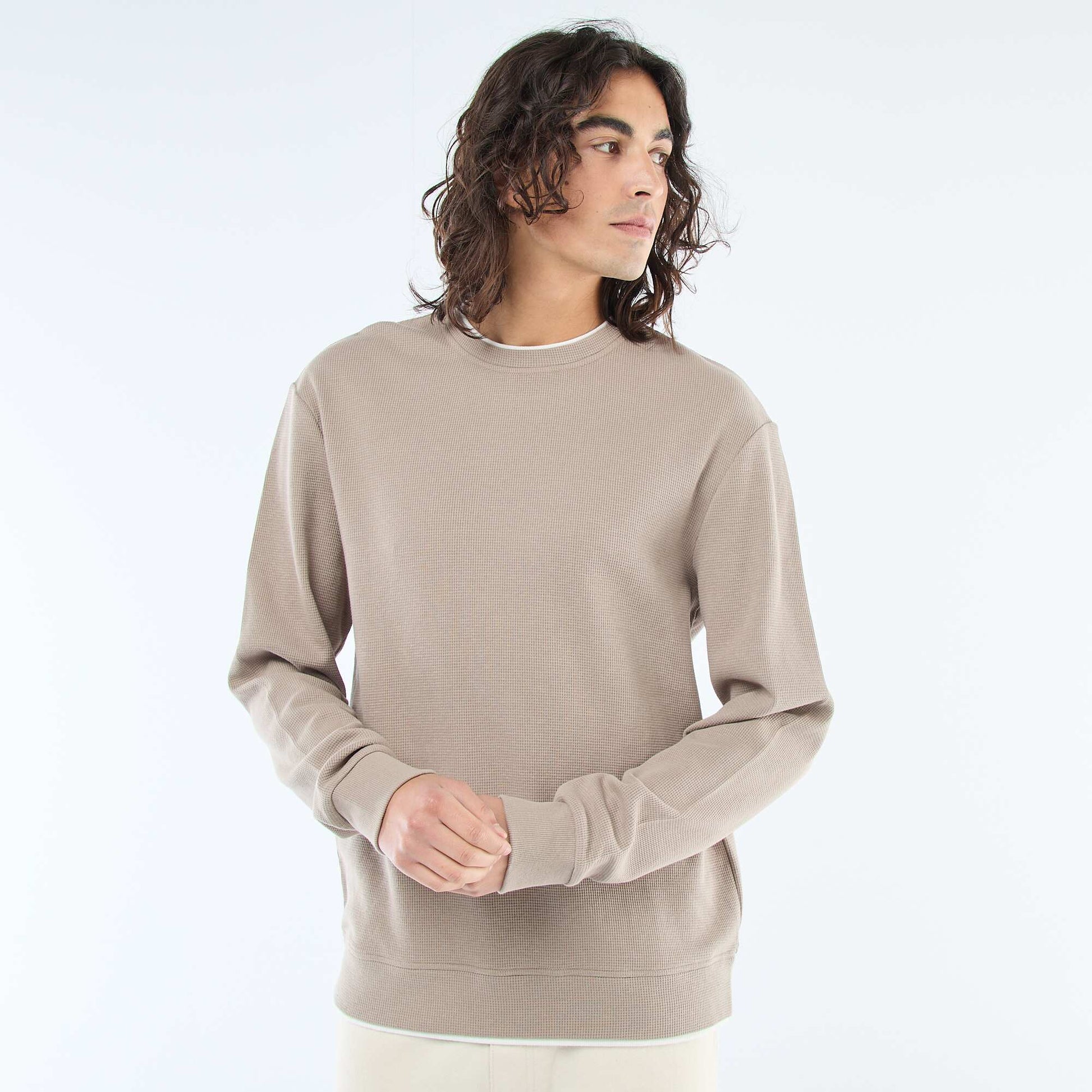 Pull col rond nid d'abeille BEIGE