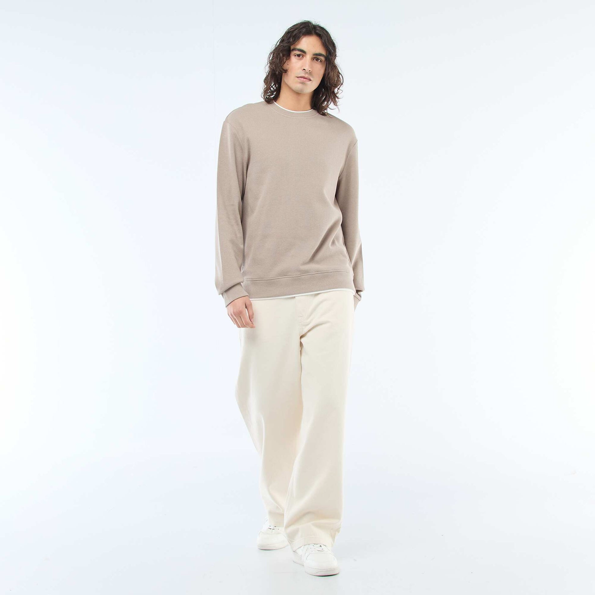 Pull col rond nid d'abeille BEIGE