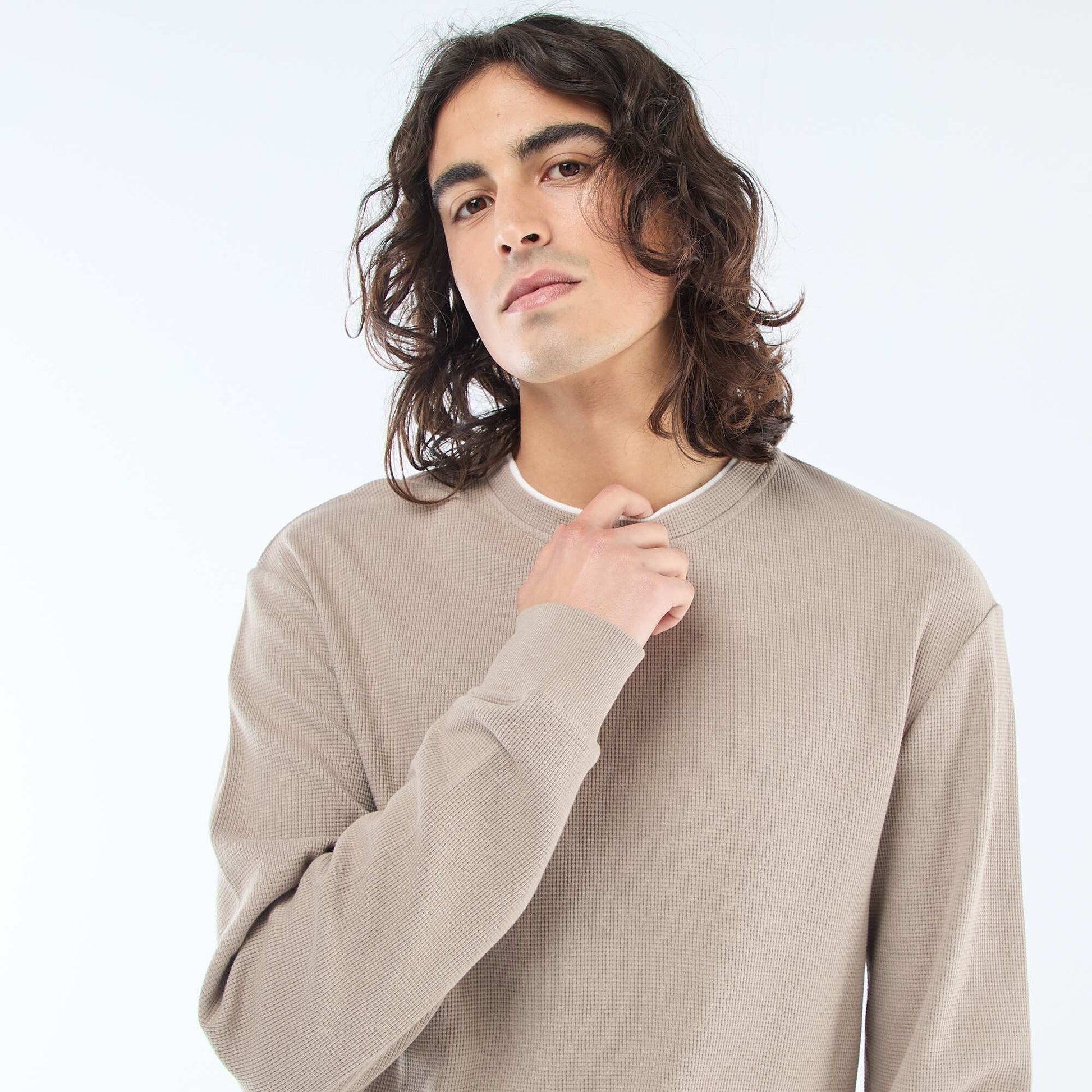 Pull col rond nid d'abeille BEIGE