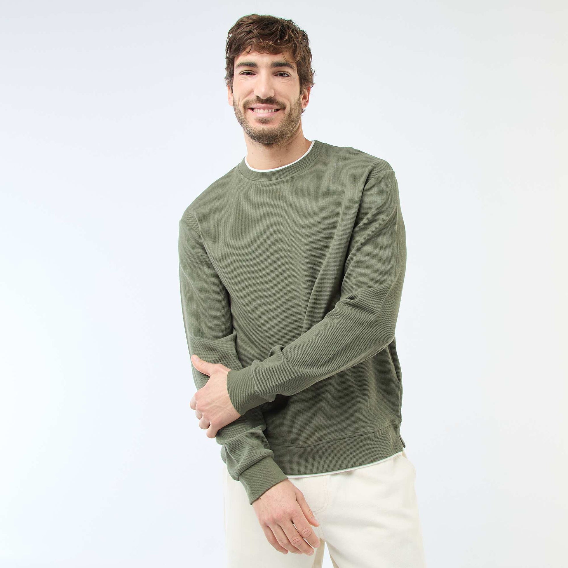 Pull col rond nid d'abeille VERT
