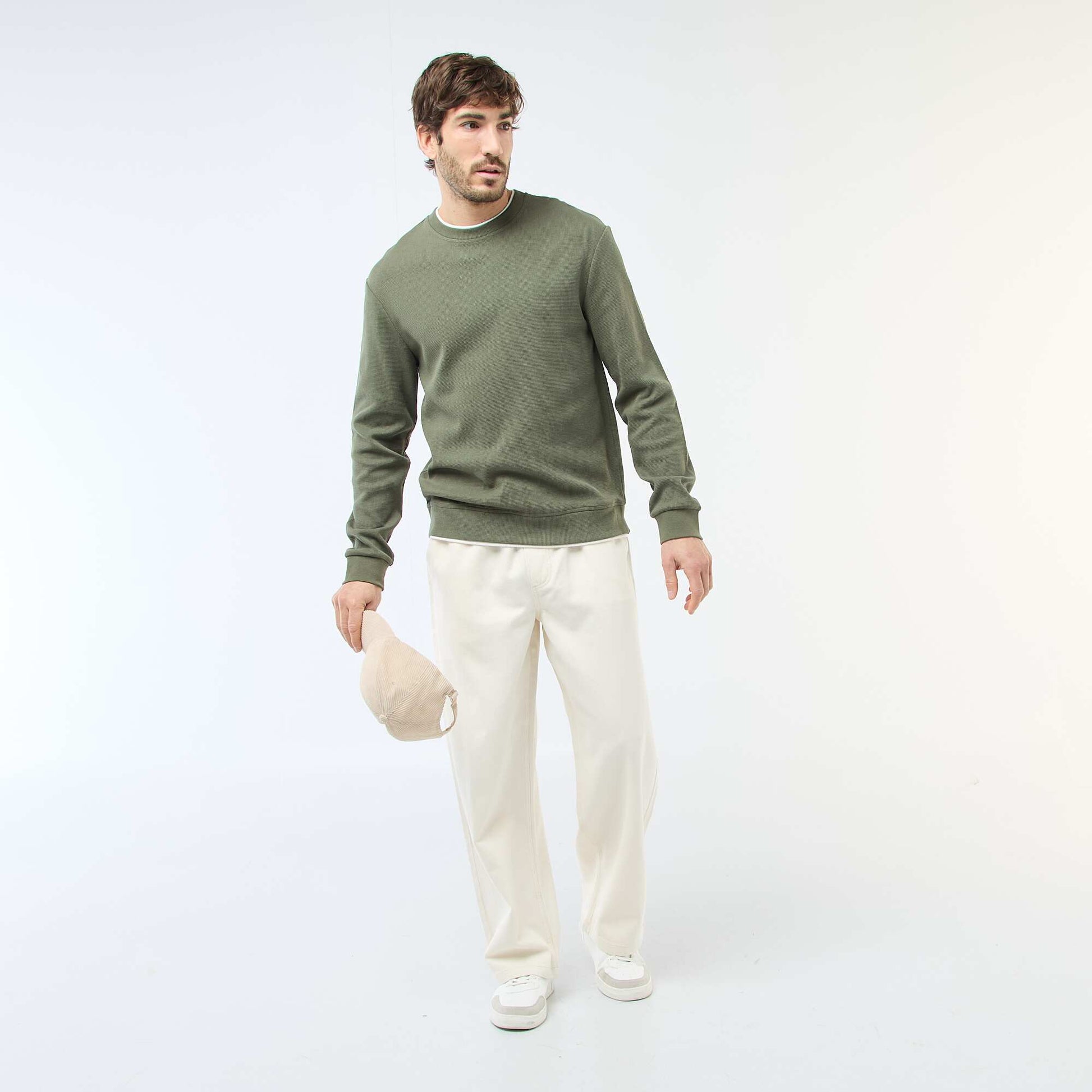 Pull col rond nid d'abeille VERT