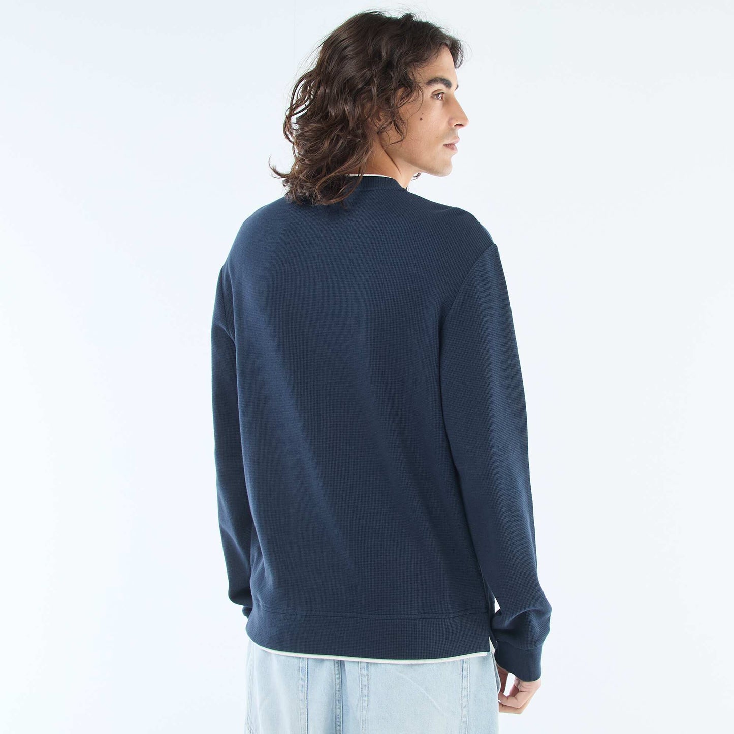 Pull col rond nid d'abeille BLEU