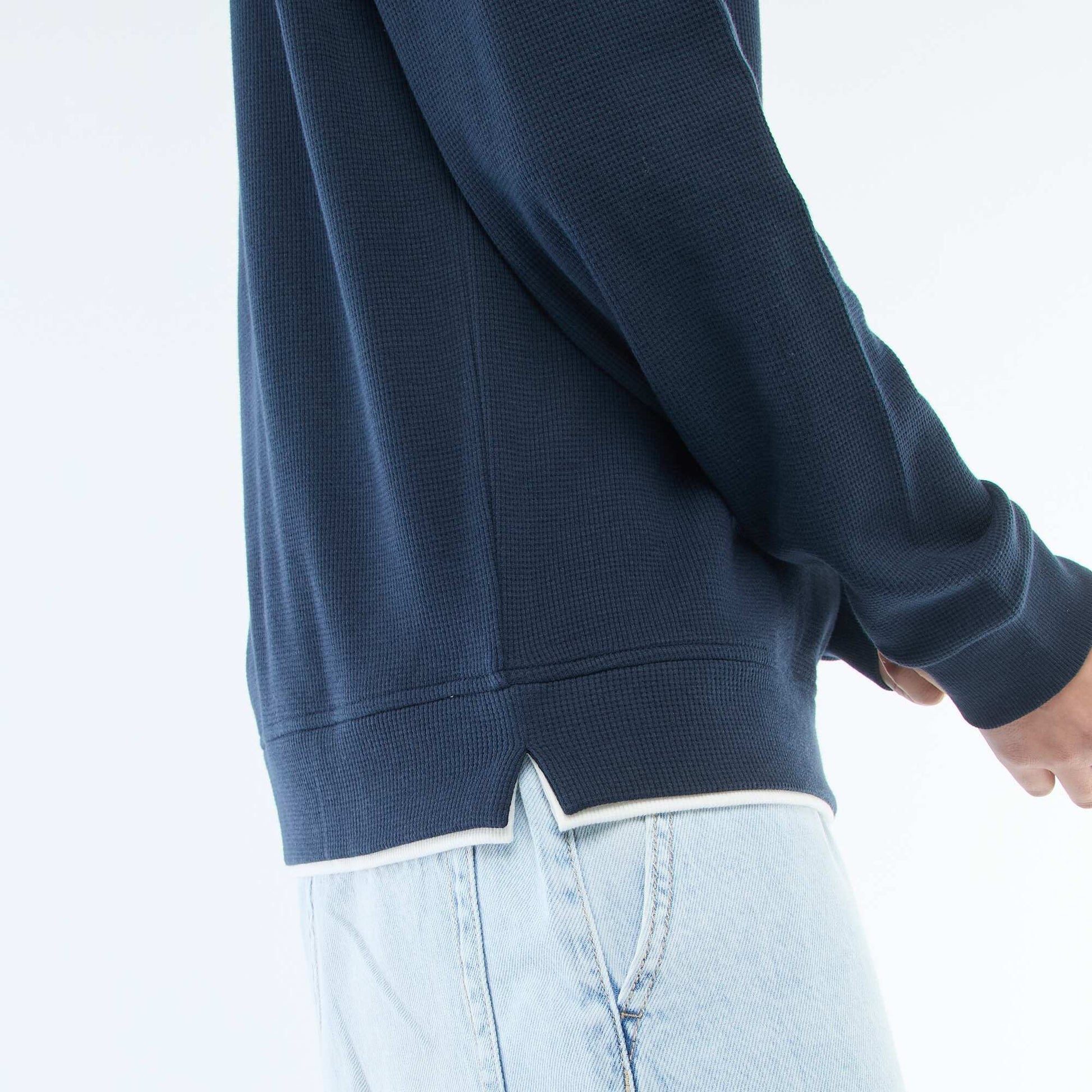 Pull col rond nid d'abeille BLEU