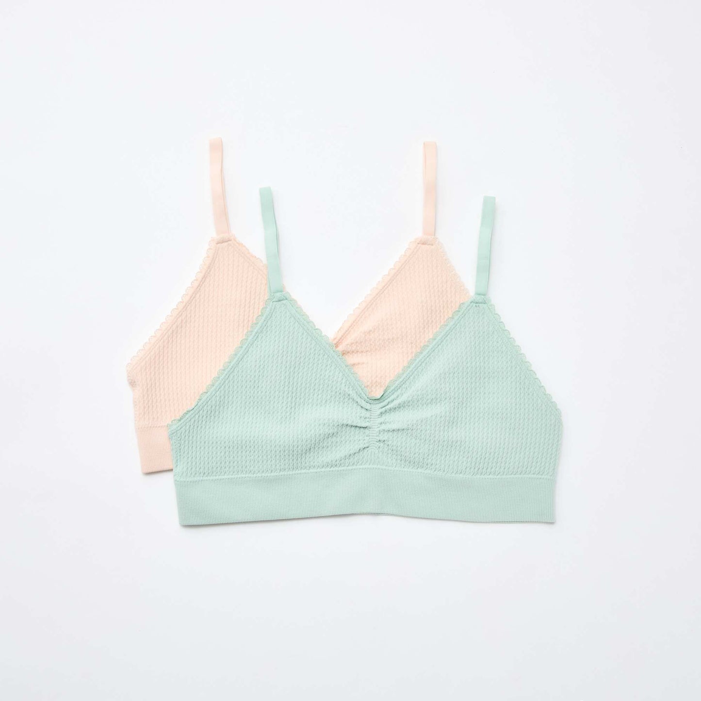 Lot de 2 brassières en maille reliefée VERT/ROSE