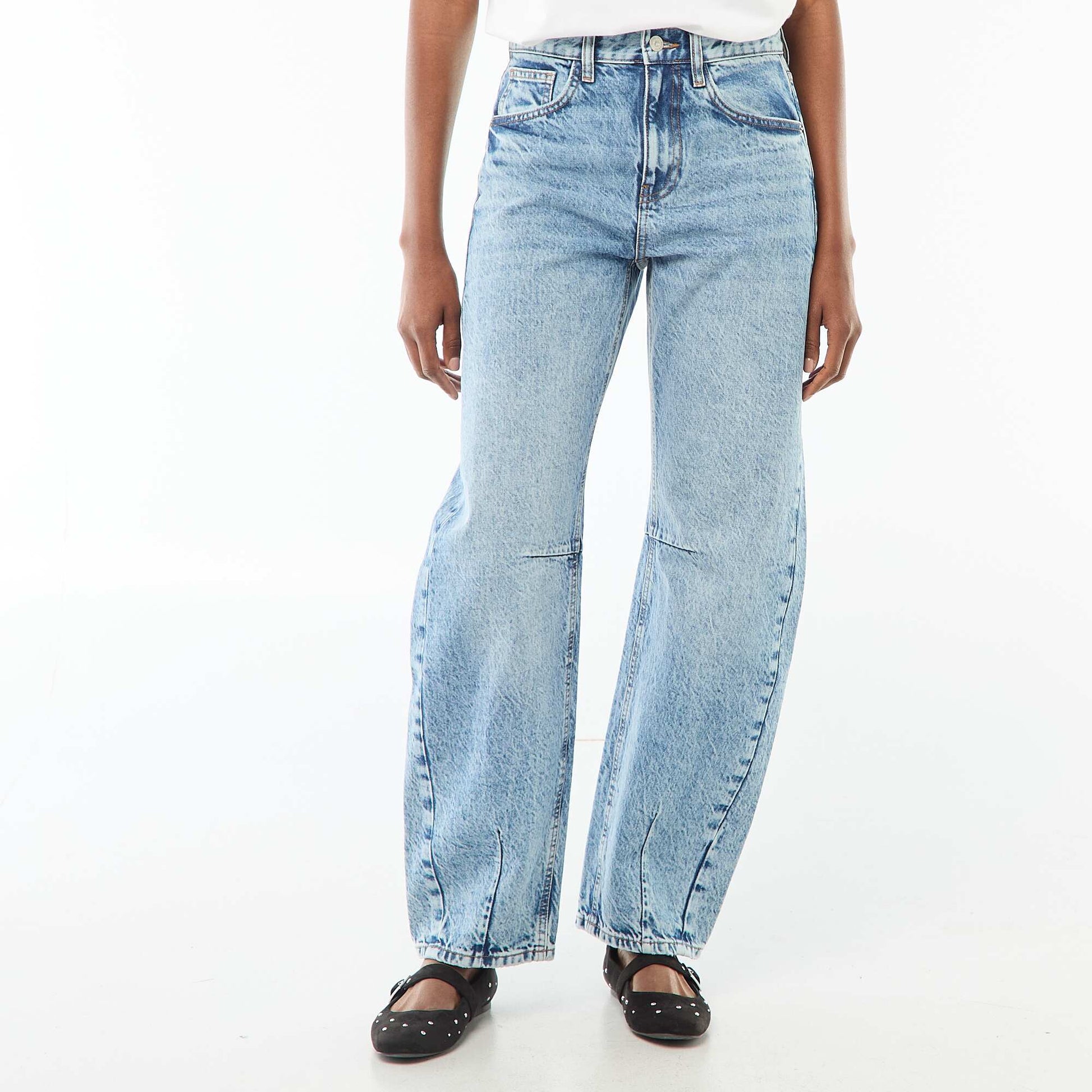 Pantalon denim barrel en coton BLEU