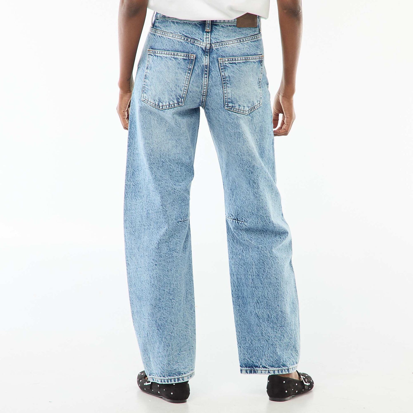 Pantalon denim barrel en coton BLEU