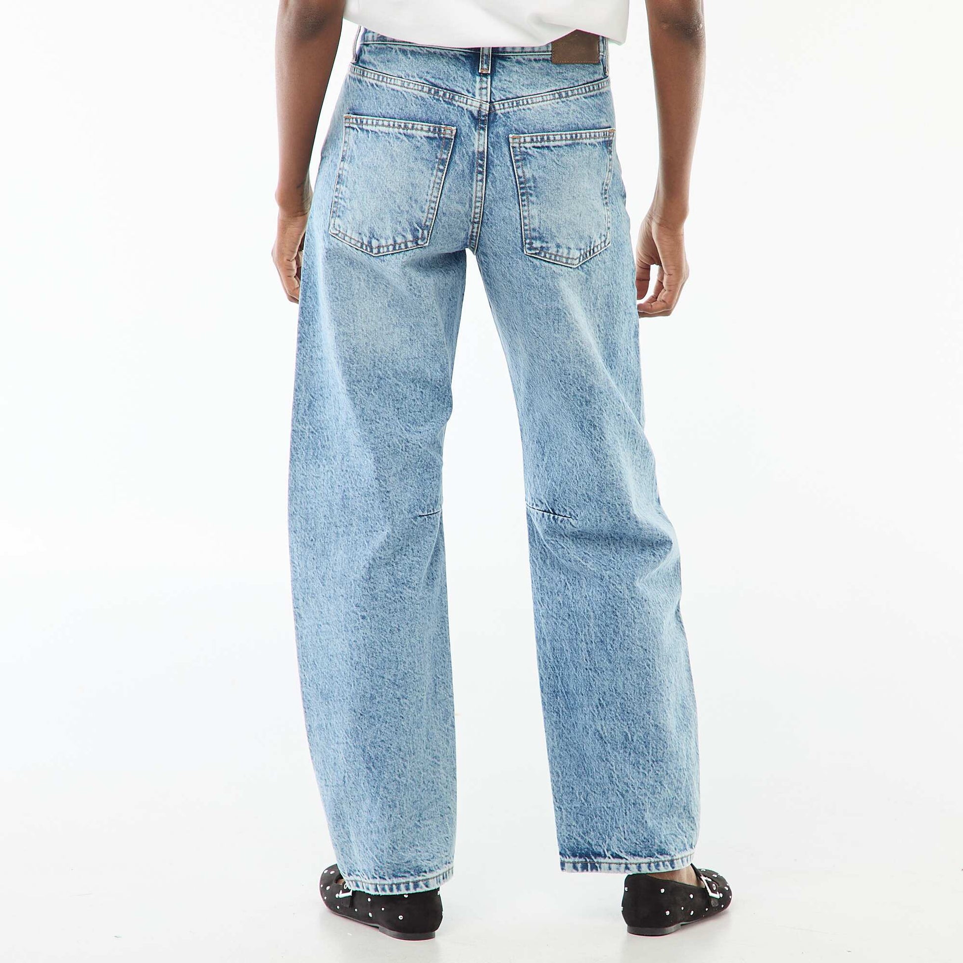 Pantalon denim barrel en coton BLEU