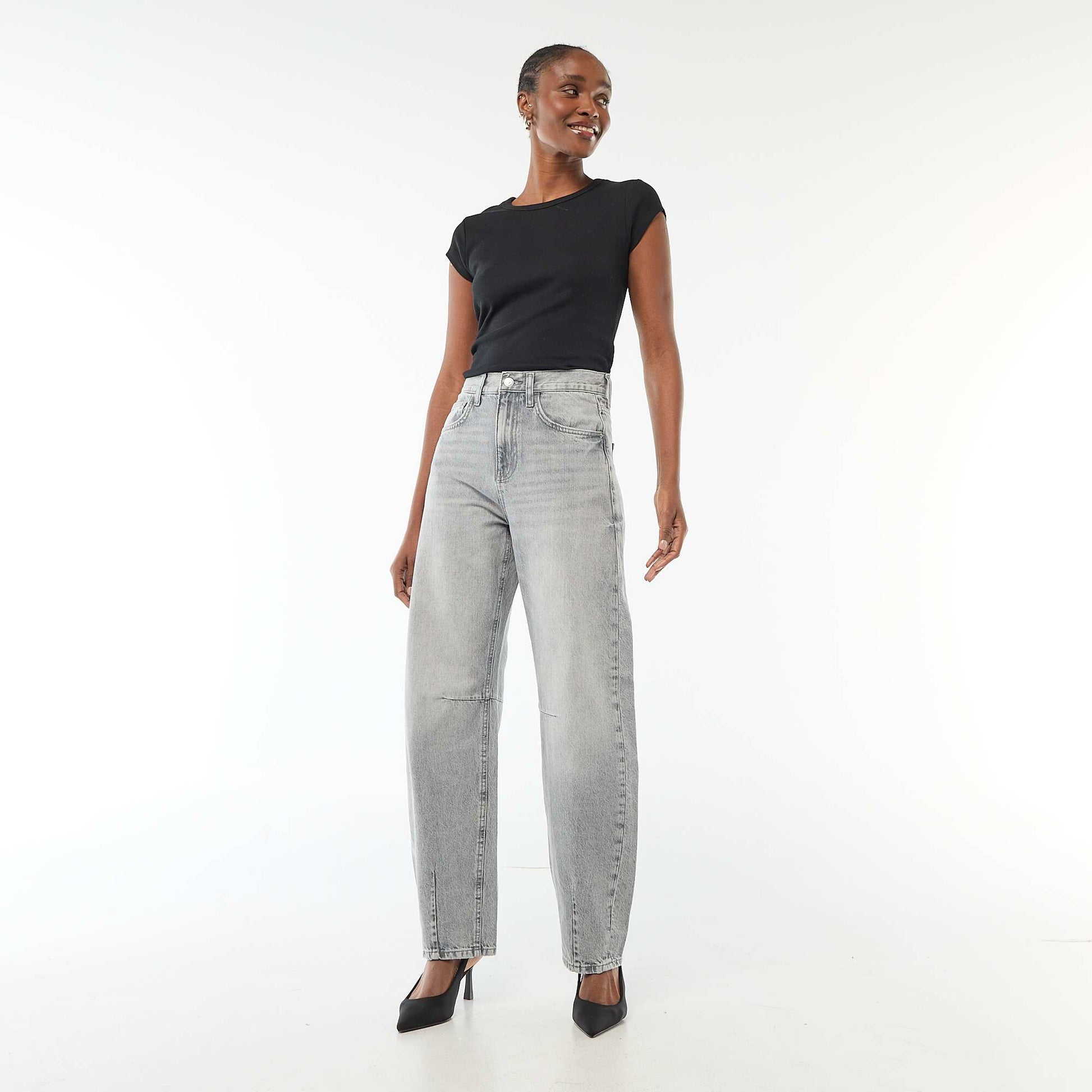 Pantalon denim balloon en coton GRIS
