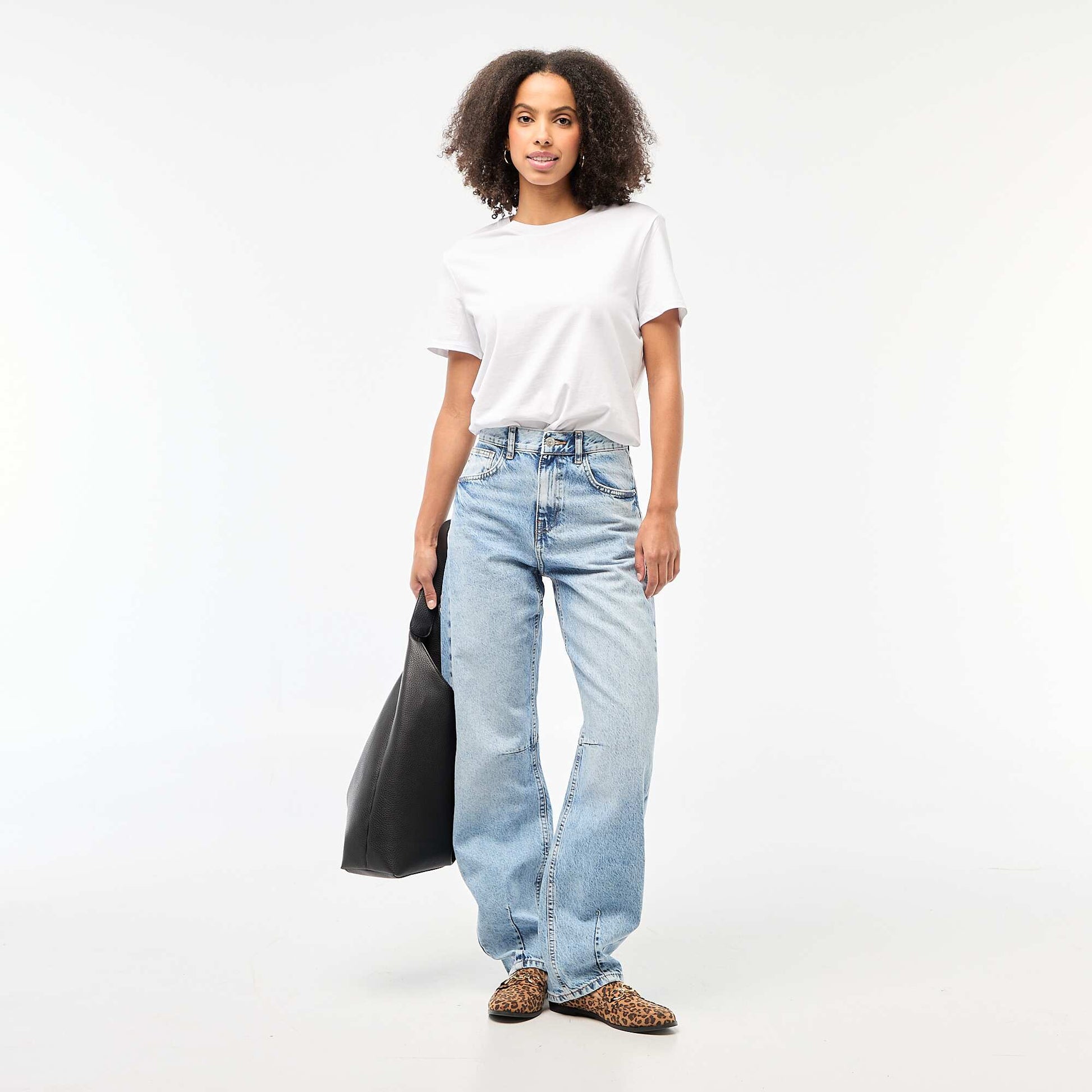 Pantalon denim barrel en coton BLEU