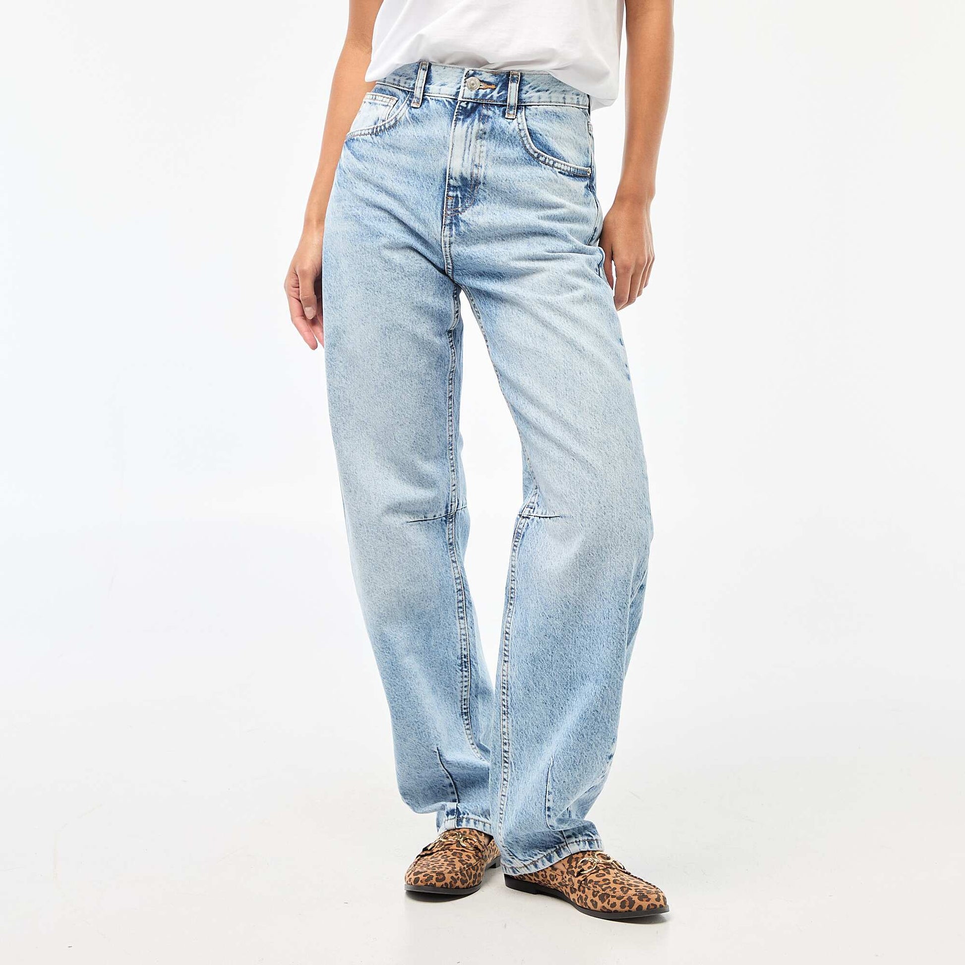Pantalon denim barrel en coton BLEU