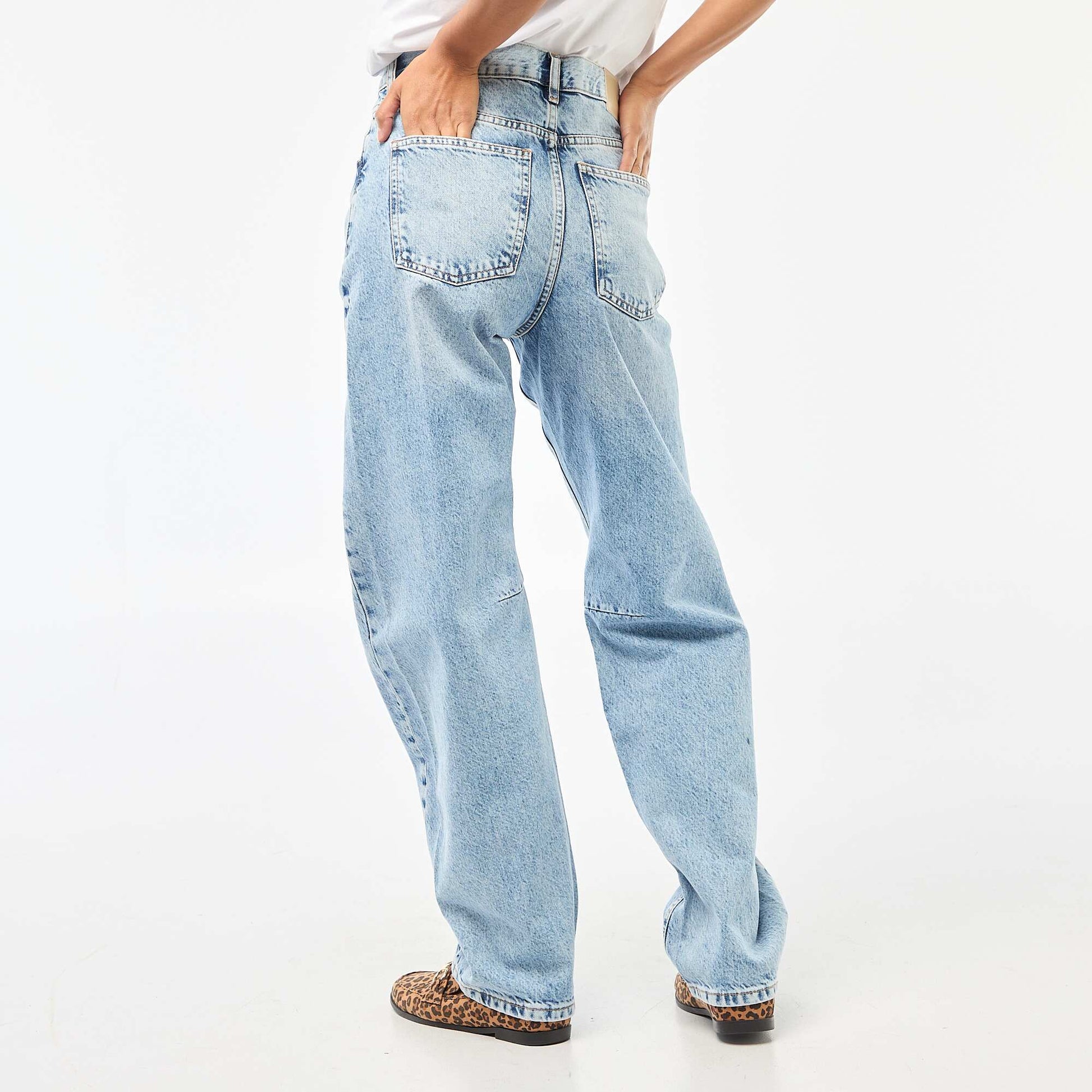 Pantalon denim barrel en coton BLEU