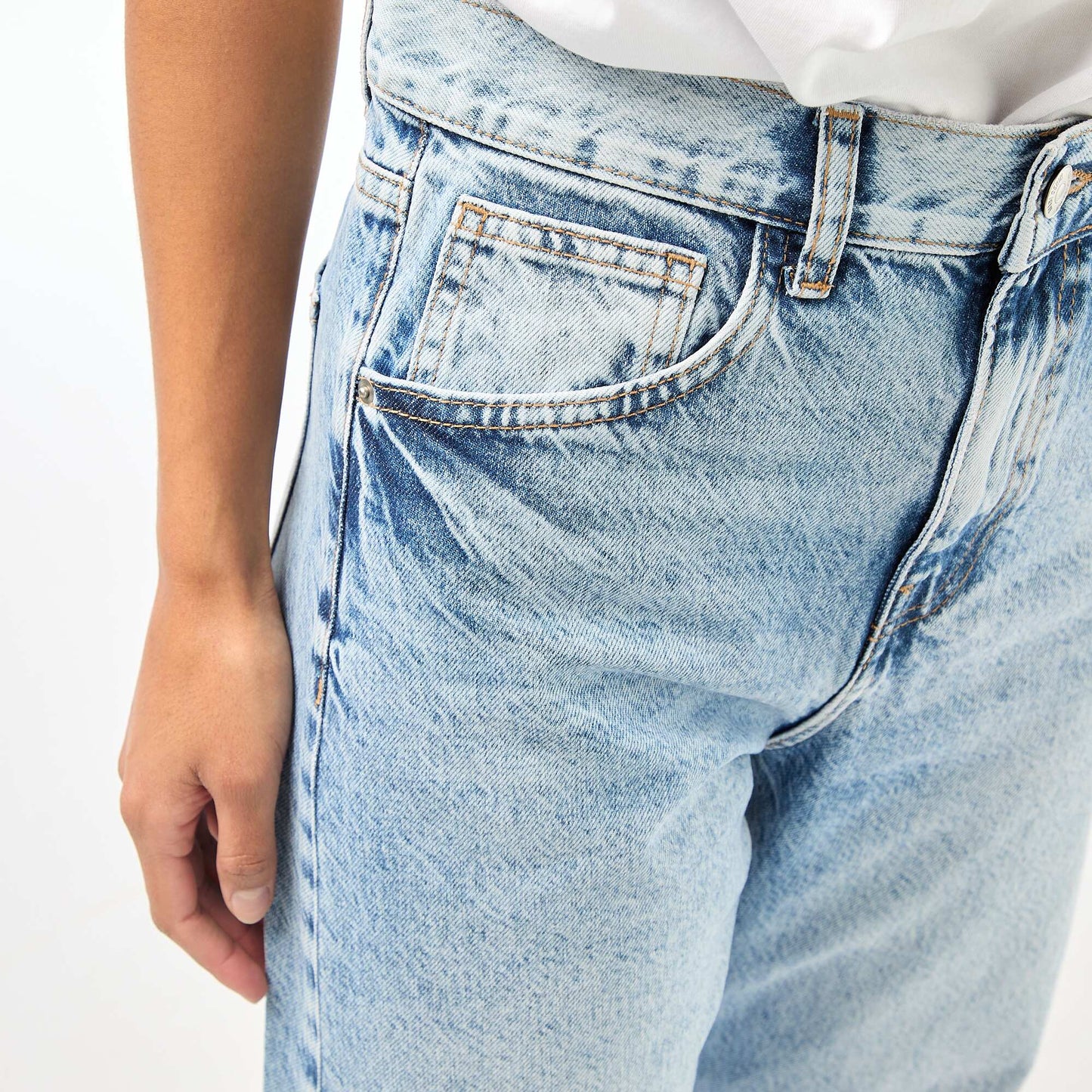 Pantalon denim barrel en coton BLEU