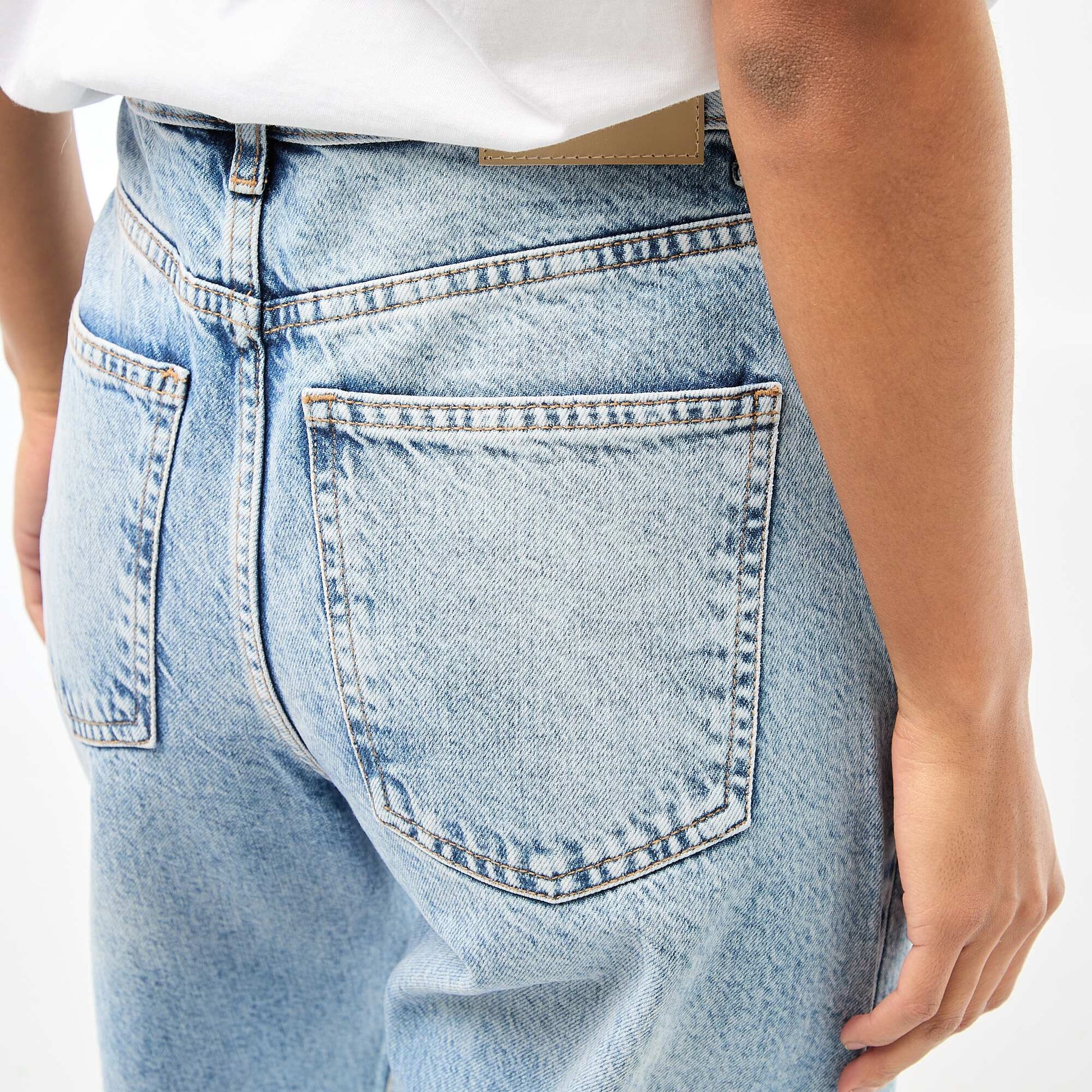 Pantalon denim barrel en coton BLEU
