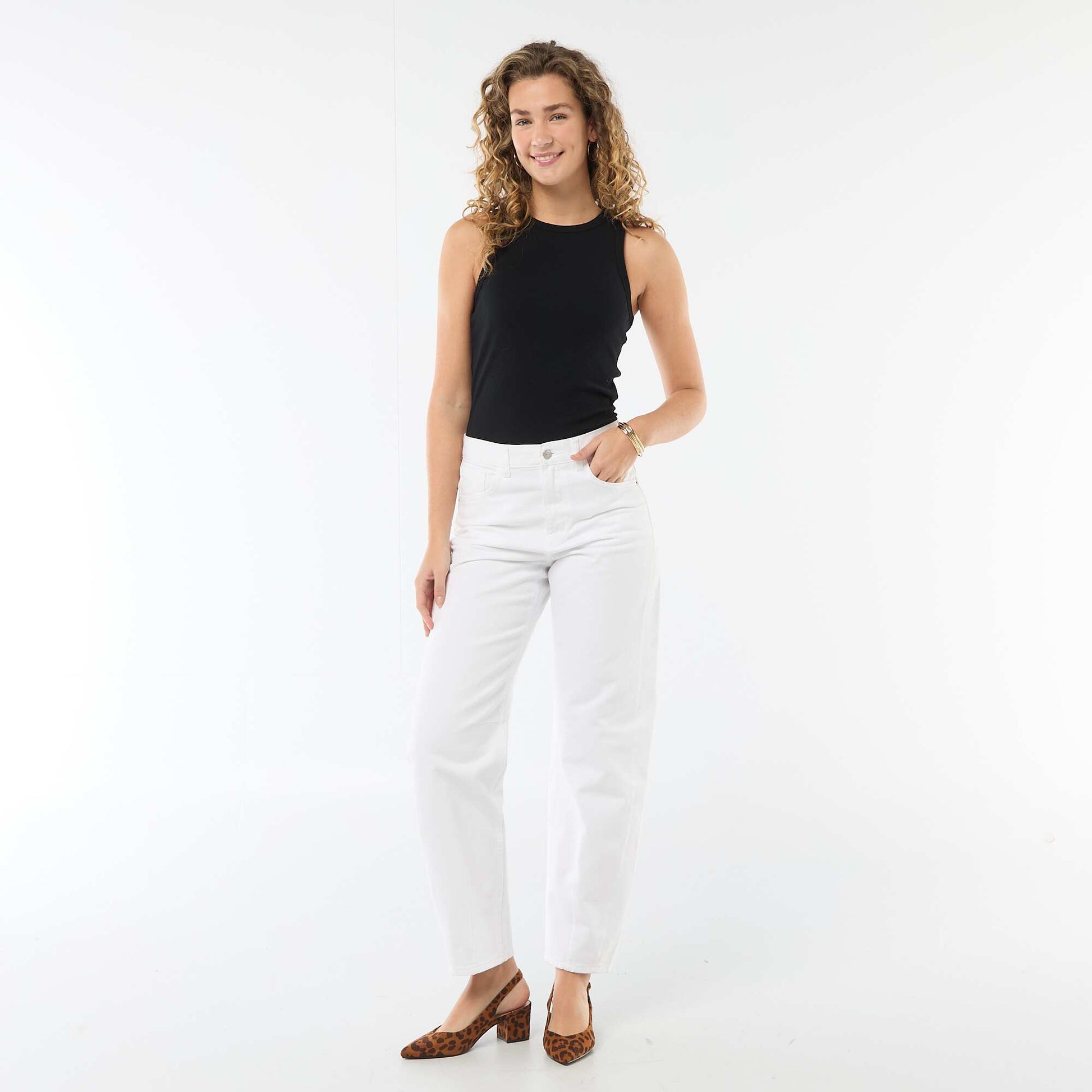 Pantalon denim barrel en coton BLANC