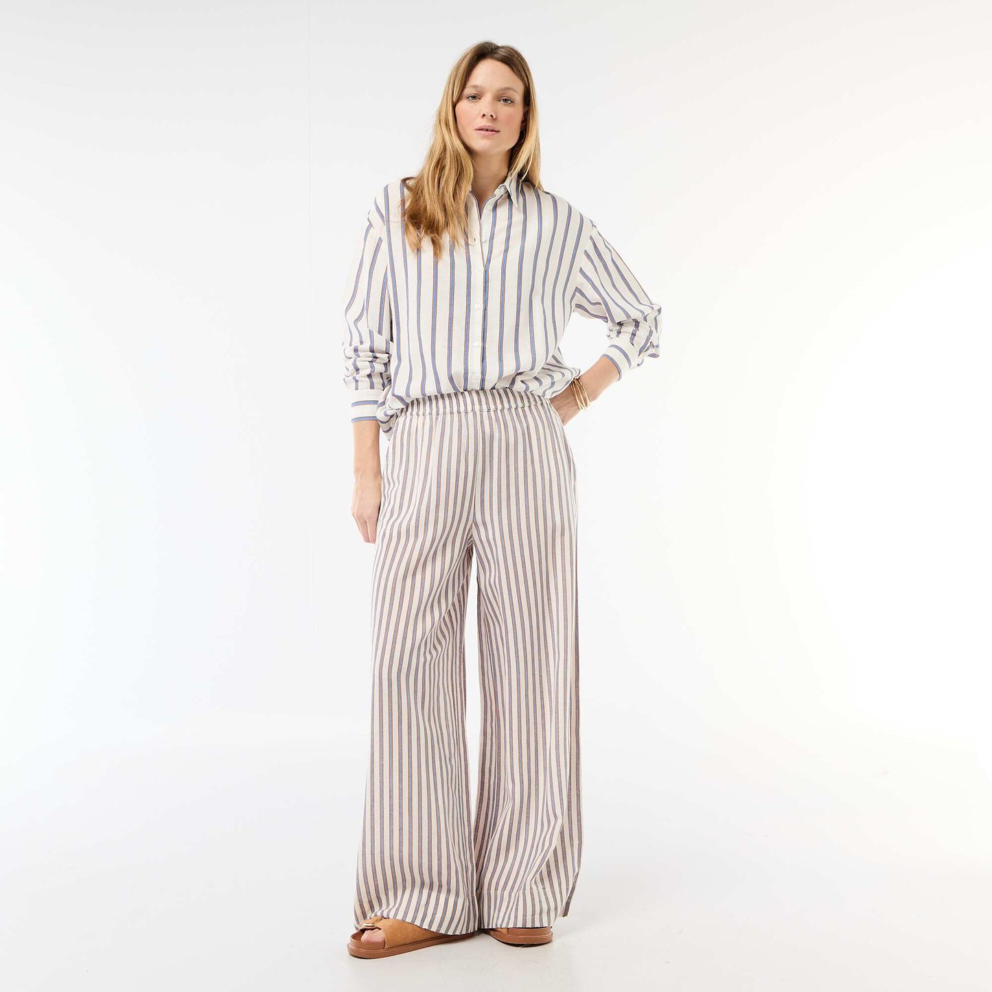 Pantalon palazzo en lin mélangé BEIGE