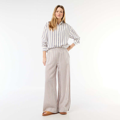 Pantalon palazzo en lin mélangé BEIGE