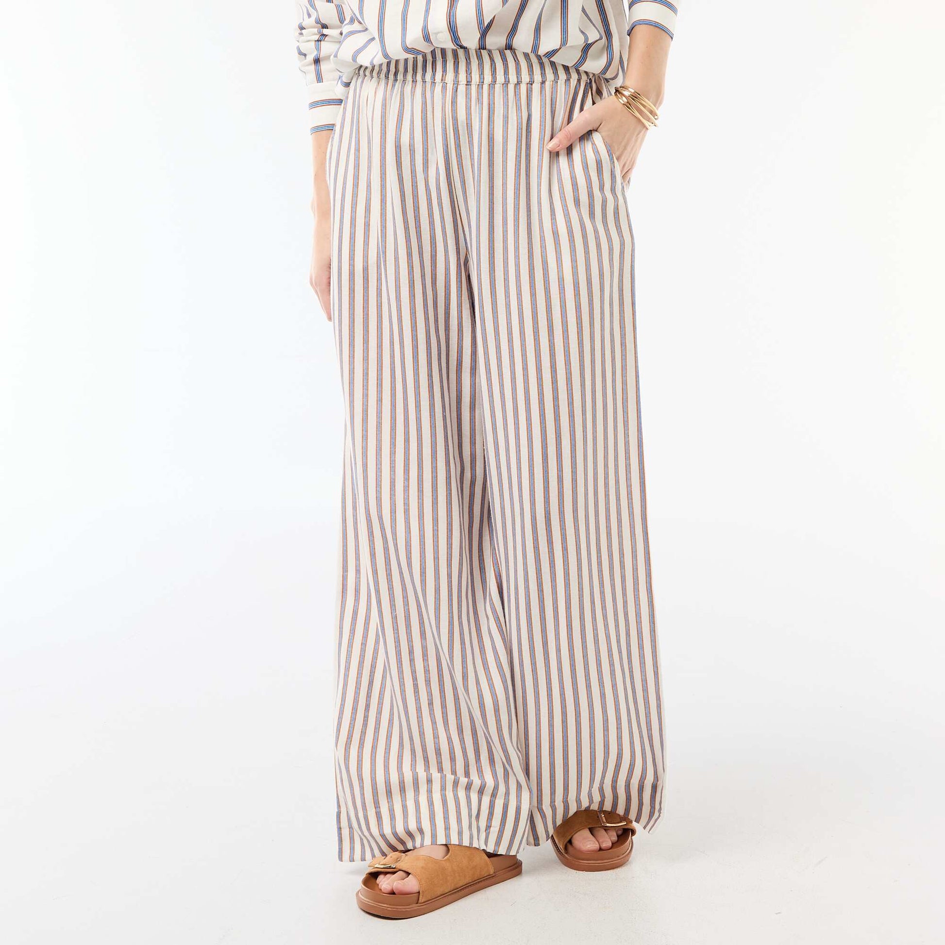 Pantalon palazzo en lin mélangé BEIGE