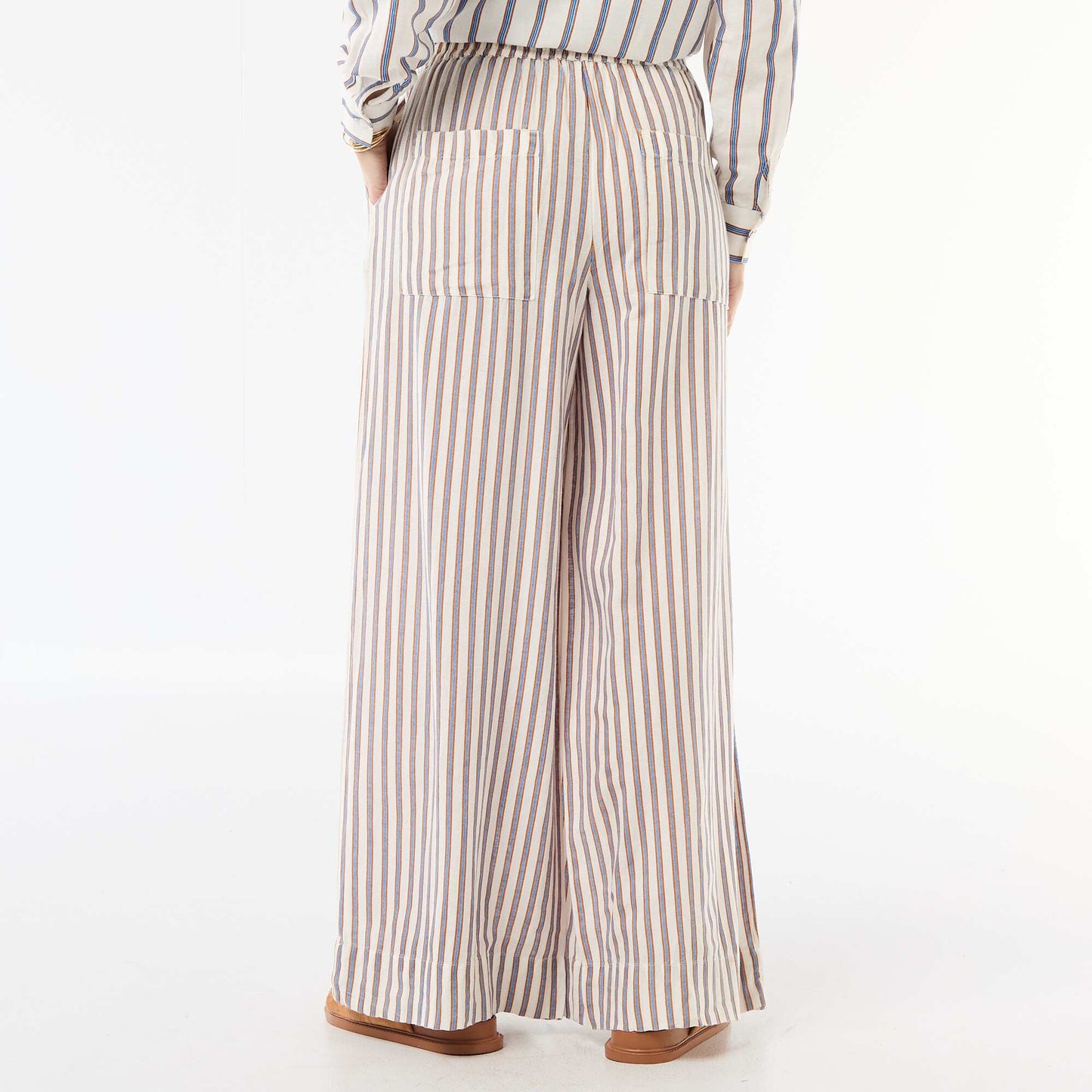 Pantalon palazzo en lin mélangé BEIGE