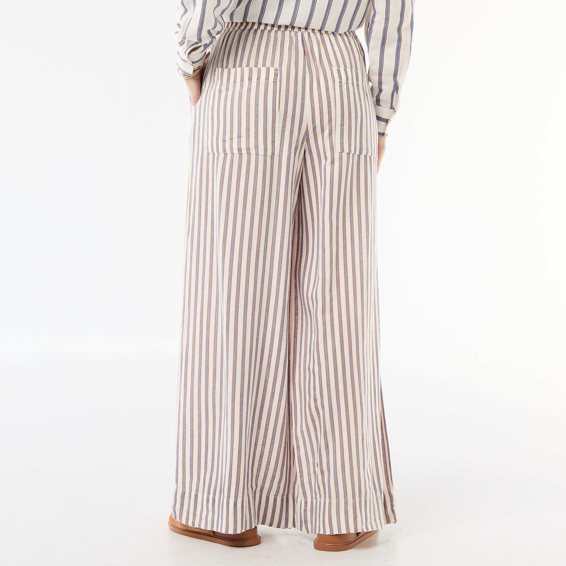 Pantalon palazzo en lin mélangé BEIGE