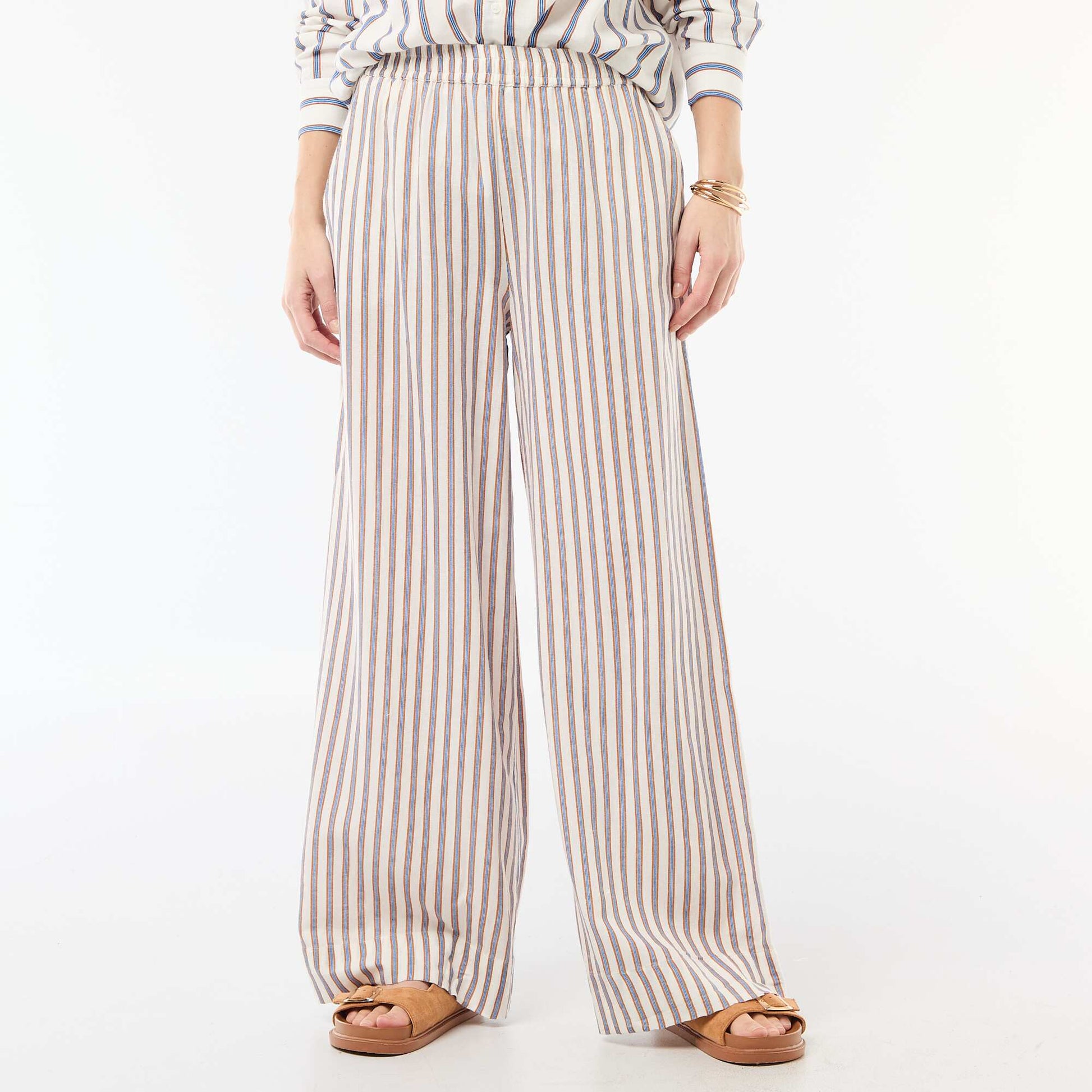 Pantalon palazzo en lin mélangé BEIGE