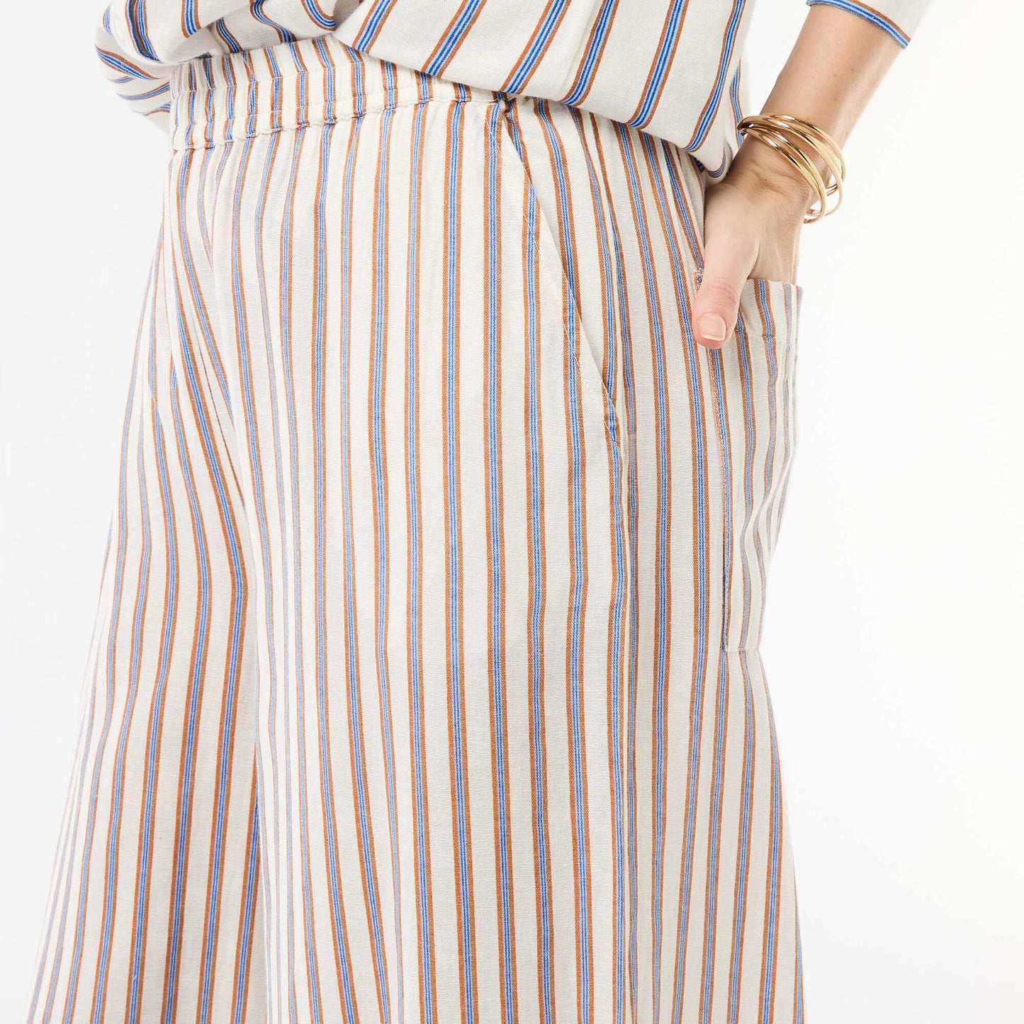Pantalon palazzo en lin mélangé BEIGE