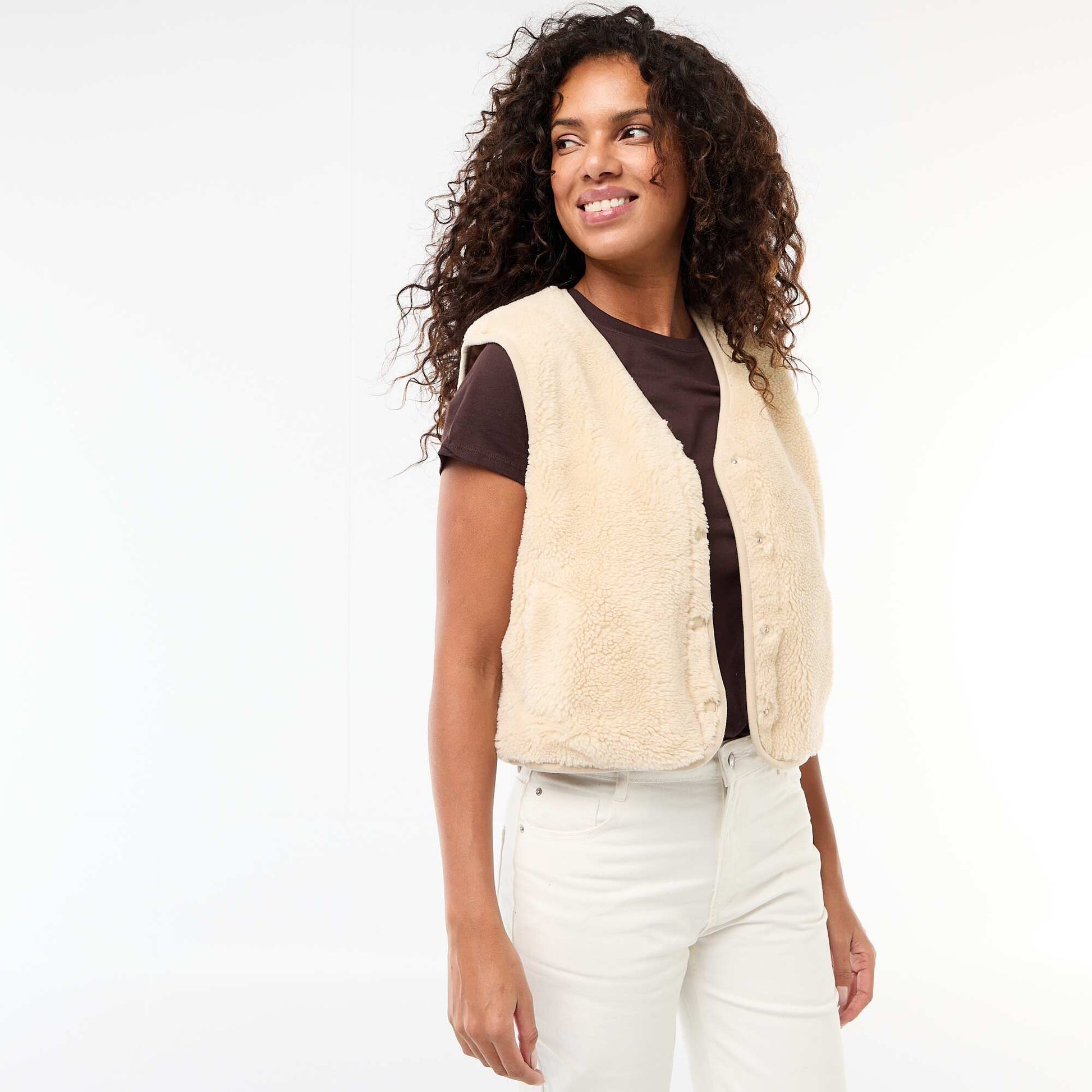 Gilet en sherpa sans manches BEIGE