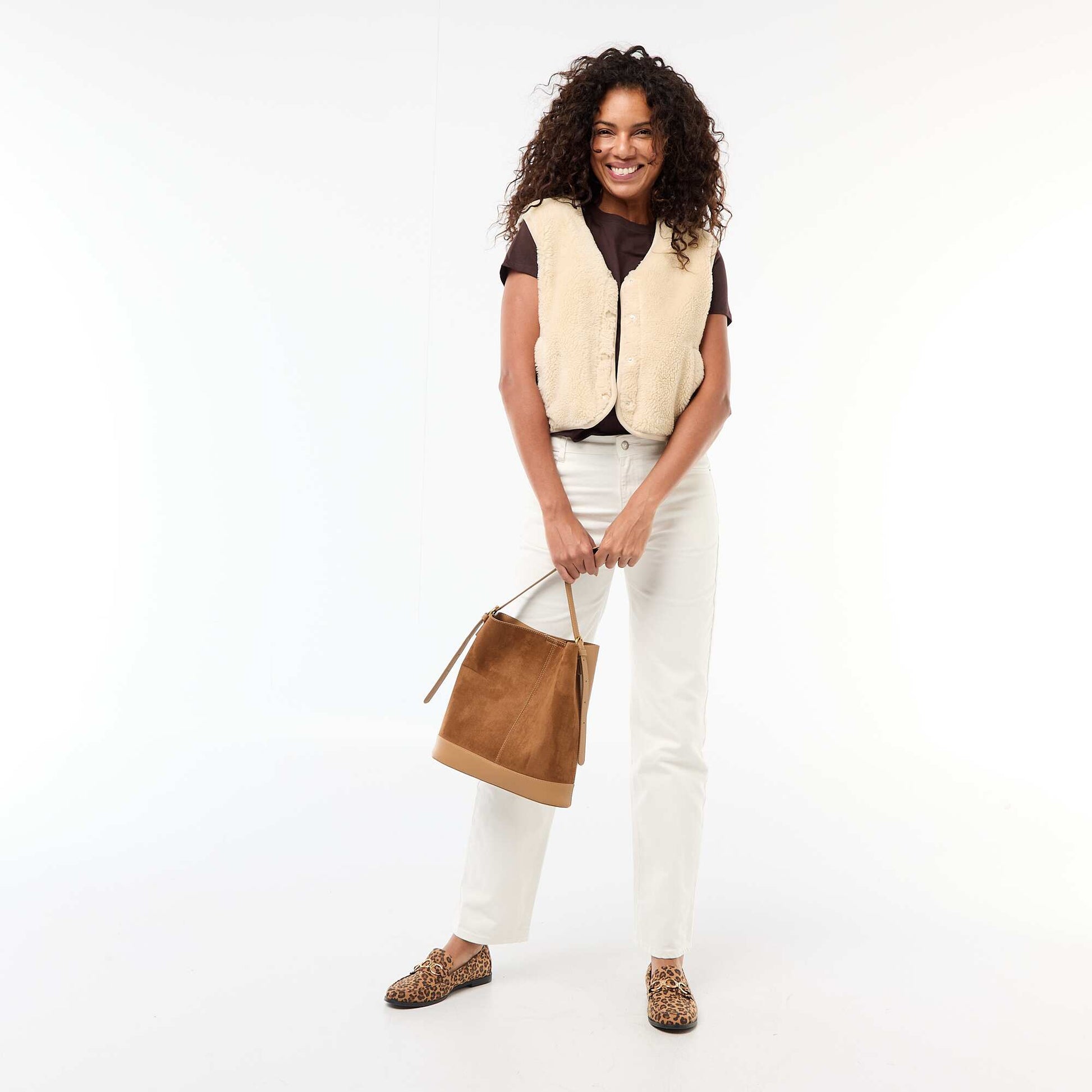 Gilet en sherpa sans manches BEIGE