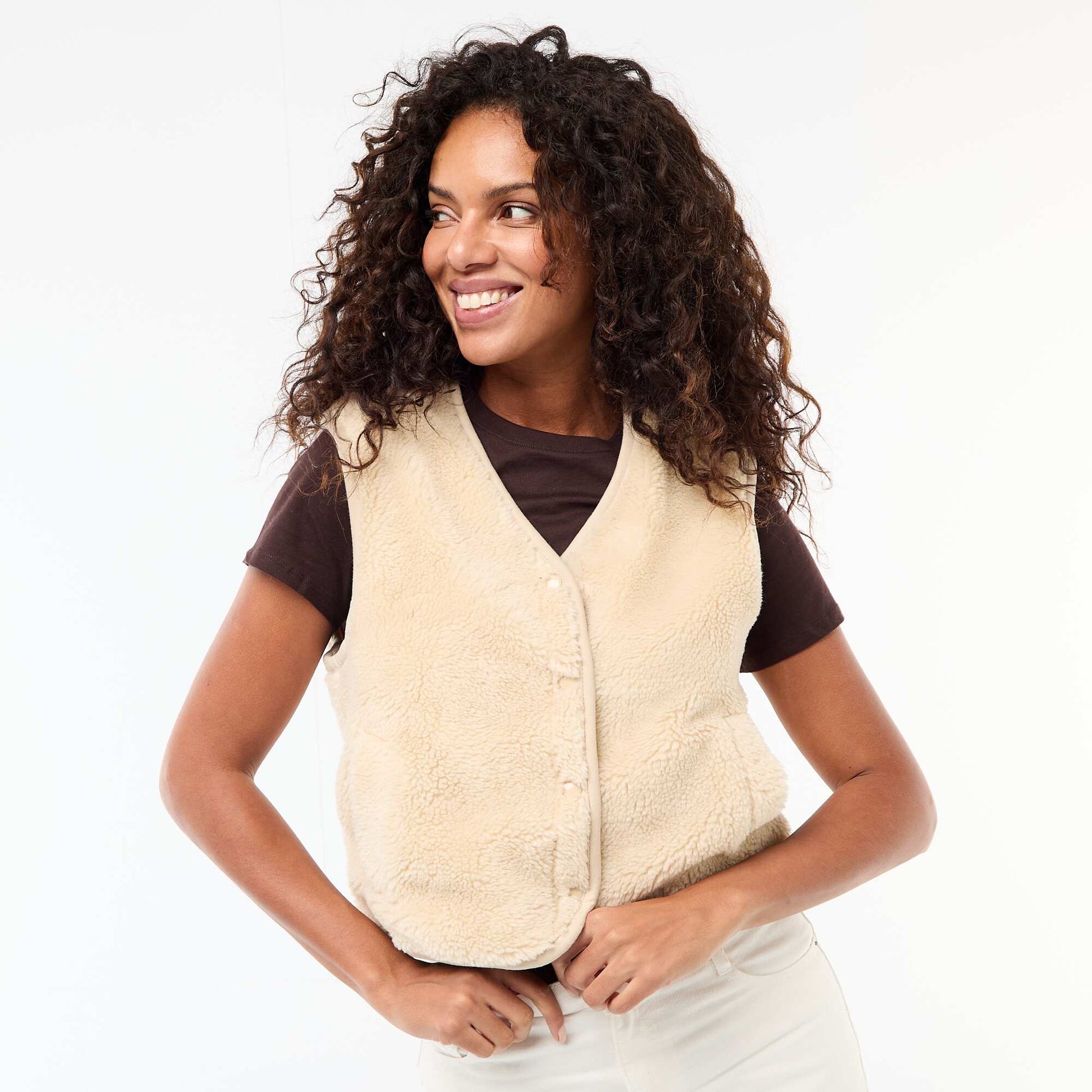 Gilet en sherpa sans manches BEIGE