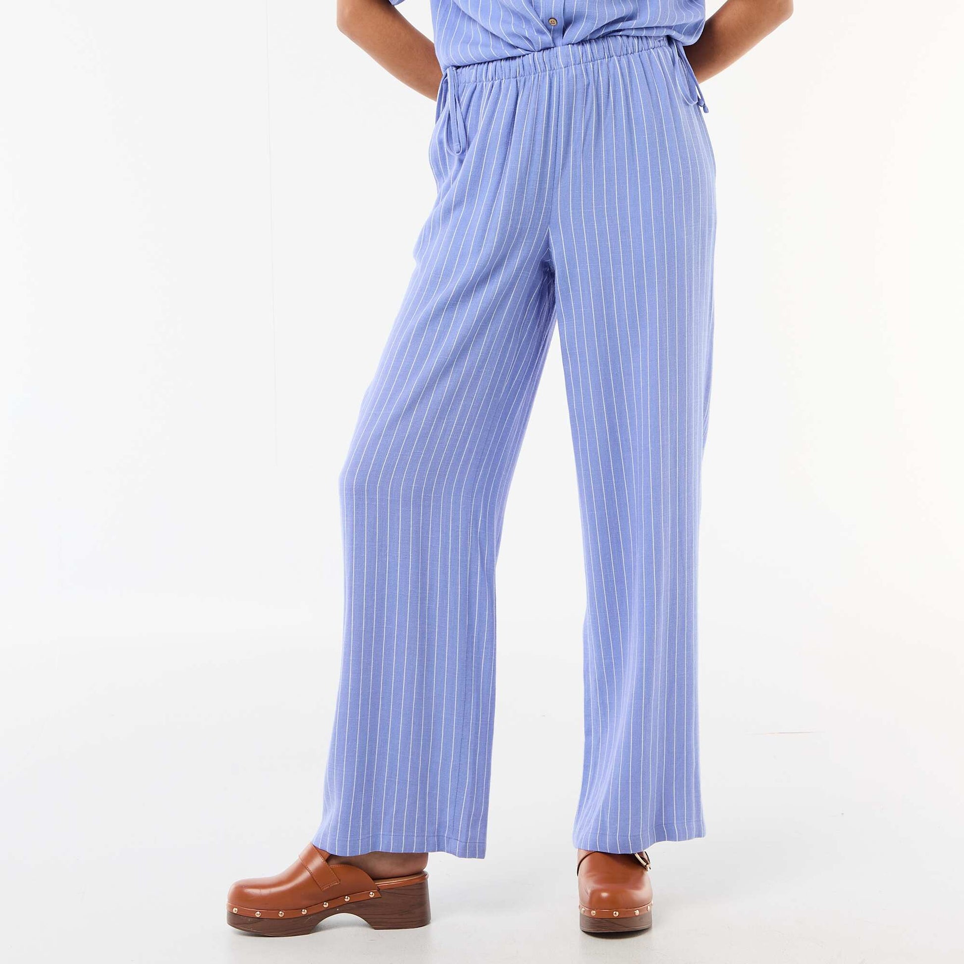 Pantalon large en lin mélangé BLEU