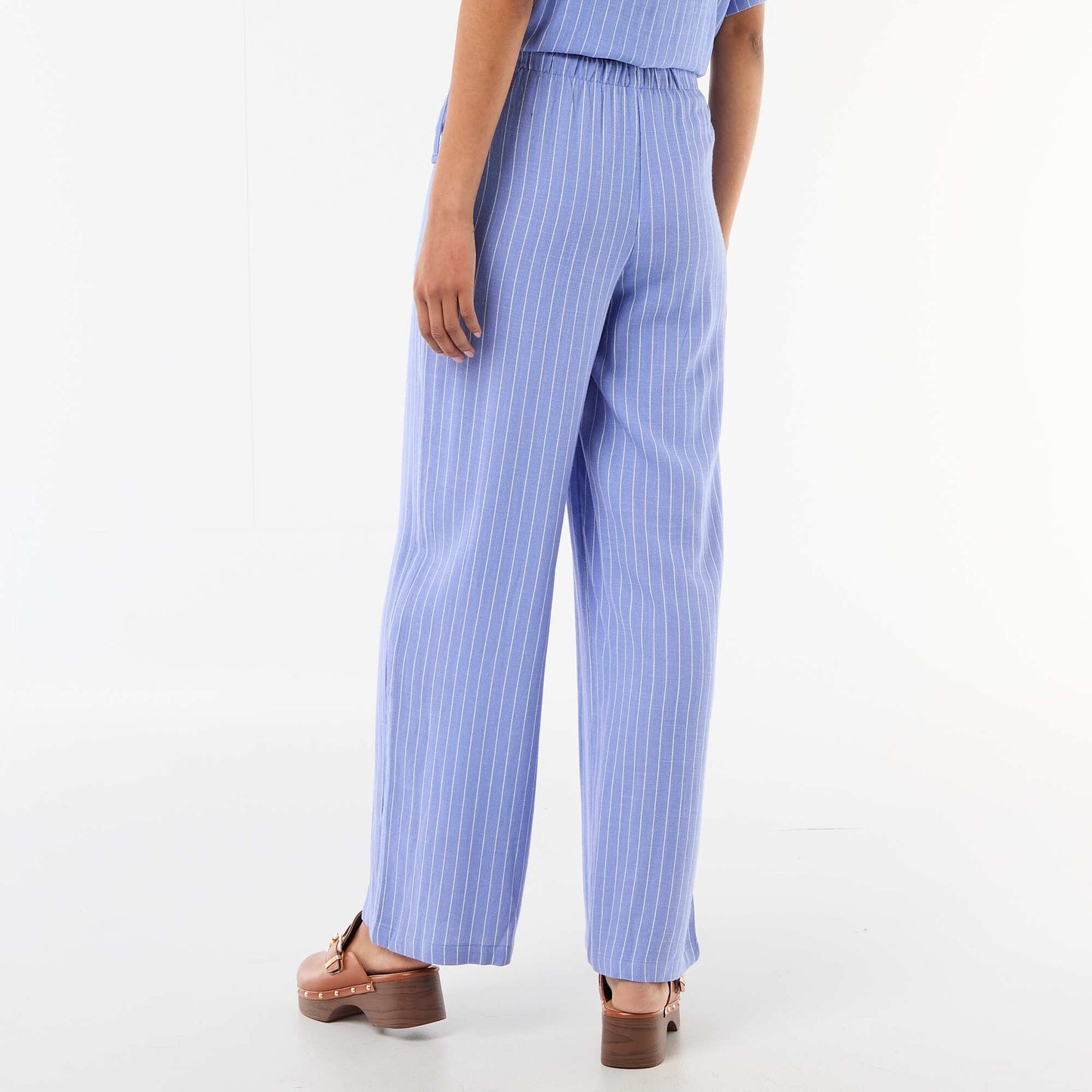 Pantalon large en lin mélangé BLEU