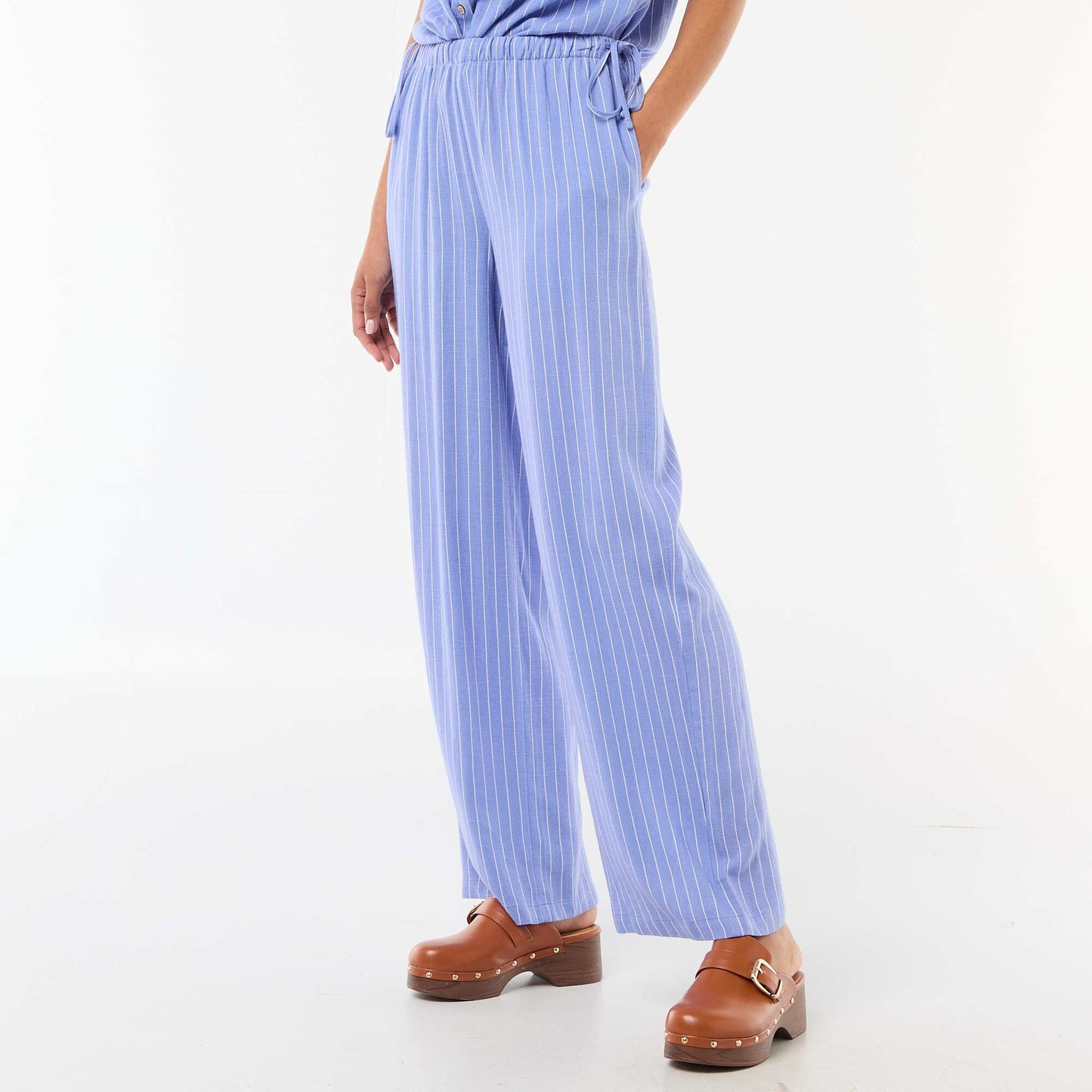 Pantalon large en lin mélangé BLEU